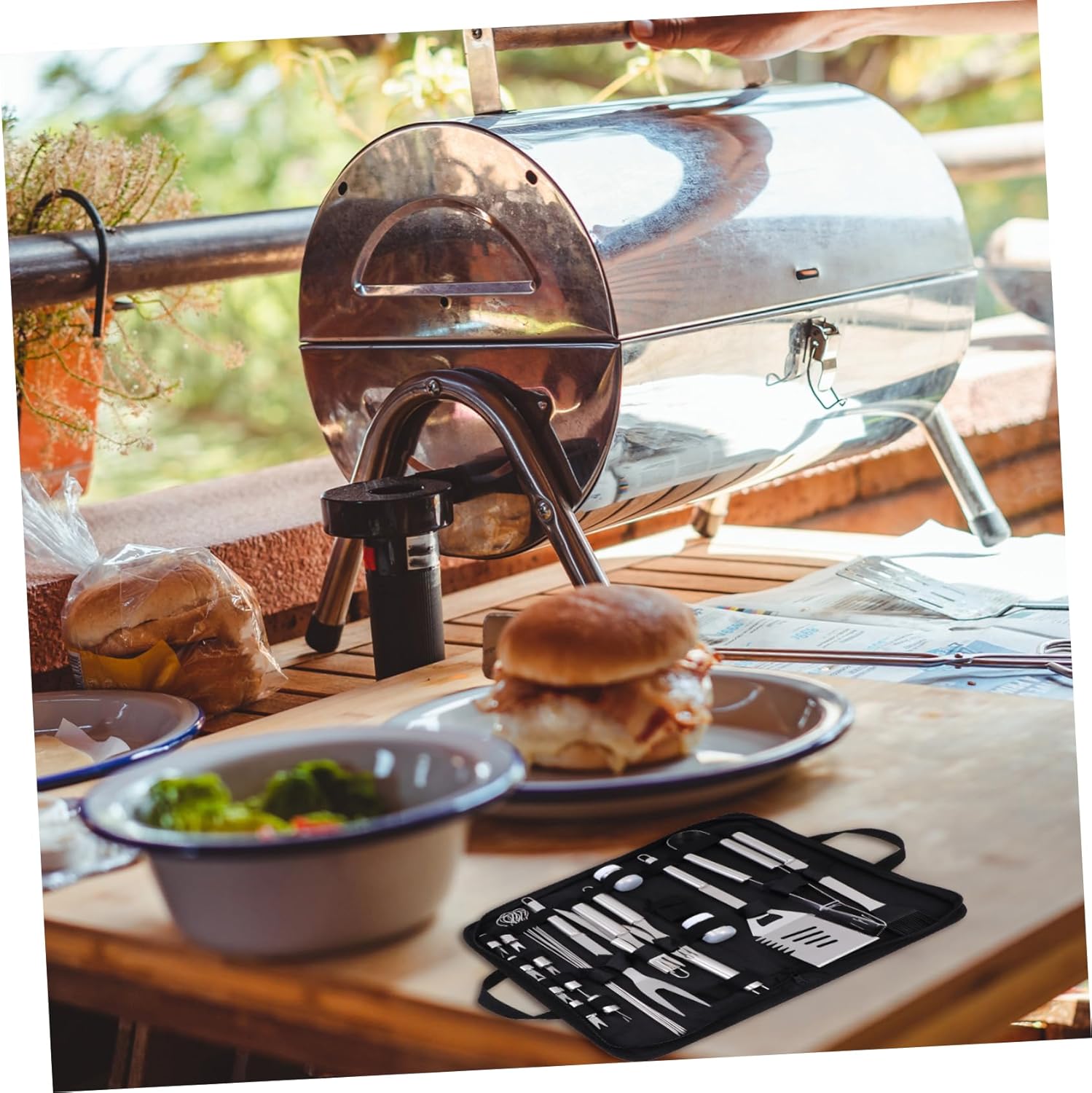 HANABASS Portable BBQ Tools Outdoor Stainless Steel Barbecue Utensils Kit Grilling Storage Bag