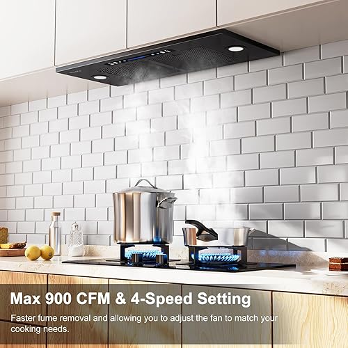 Miniatura 2 de Campana extractora integradainsertada de 900 CFM, conducto convertible sin conductos, campana de ventilación de cocina de acero inoxidable con 2