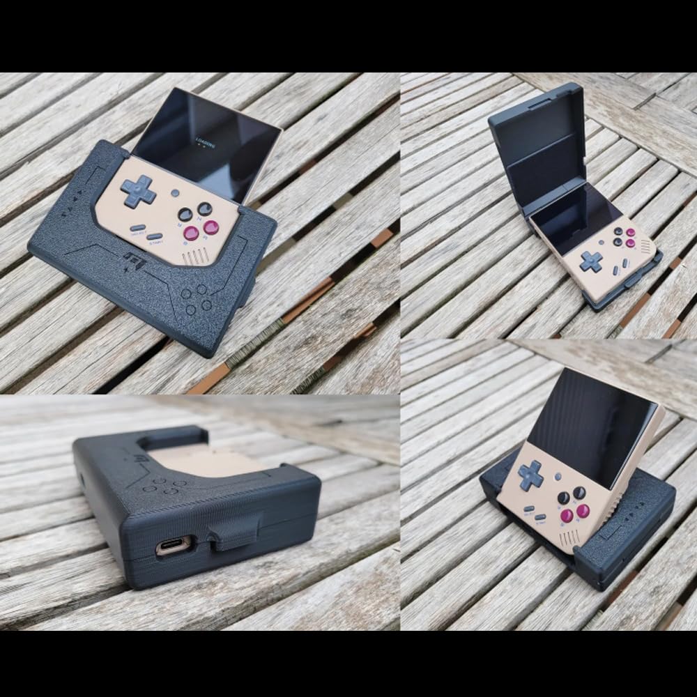 Schutzhülle für MIYOO MINI Plus, tragbare Schutzhülle mit Schnappverschluss, rutschfeste Aufbewahrungsbox für Handheld-Spielkonsolen, Display-Ständer, 3 in 1, schwarz