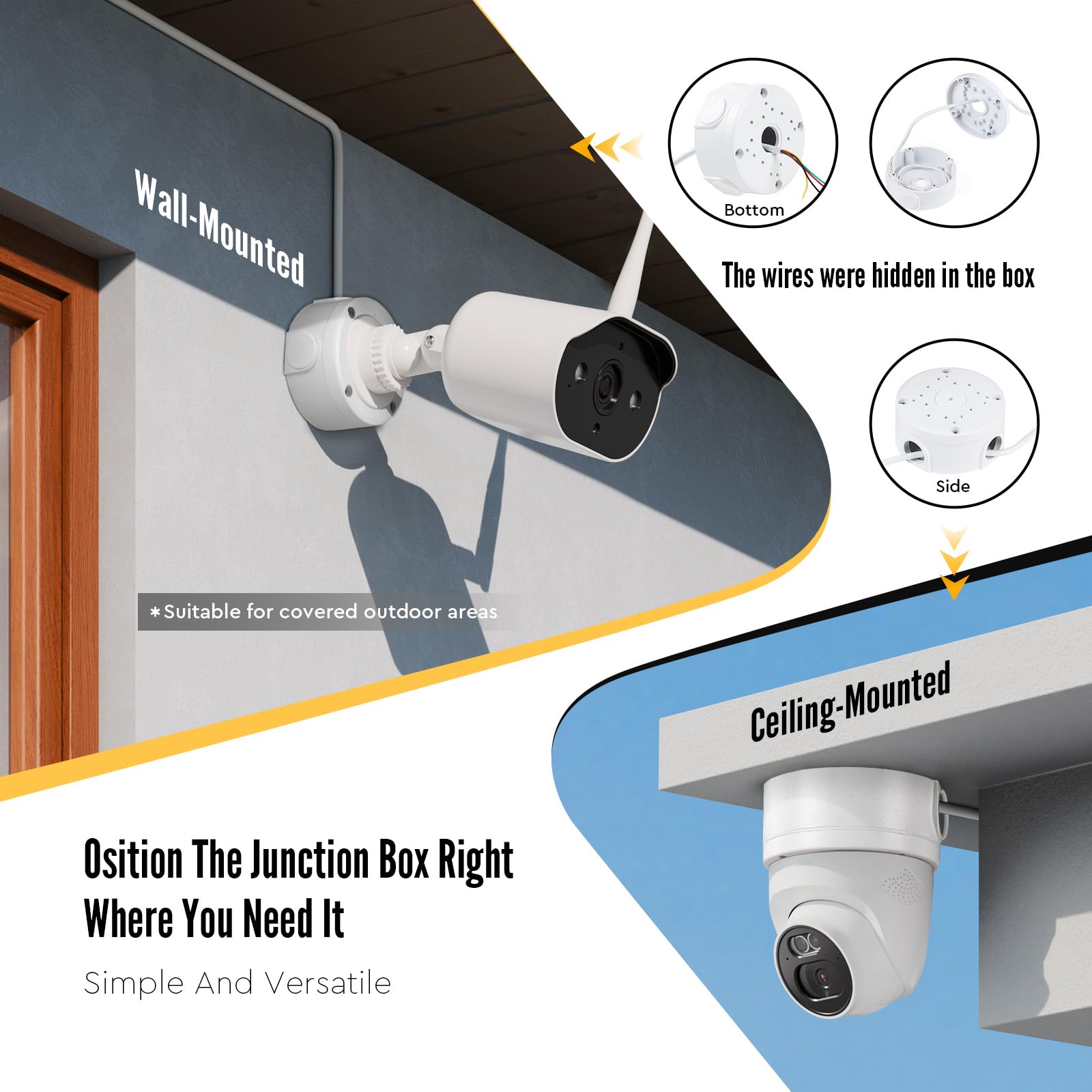 EFUTURETIME 4 Scatole di Giunzione in Alluminio per Telecamera, Universali Scatola di Montaggio da Camera Impermeabile per Bullet e Dome, Scatola Derivazione Nascondere Cavi per Interno Esterno - 5