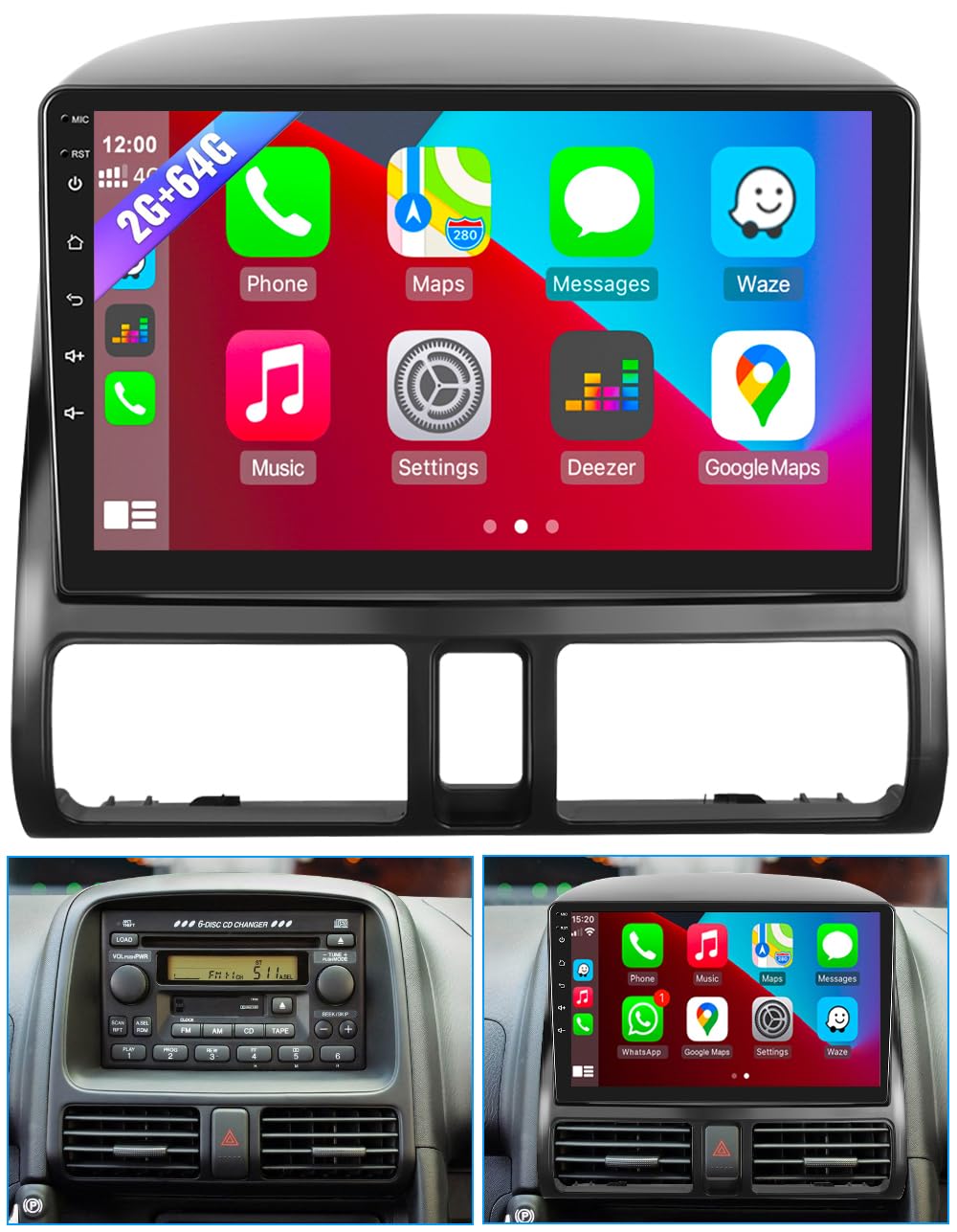 for 2002-2006 Honda CRV Radio Android 13 Car Stereo with Wireless Carplay Android Auto, 9 Inch Touch Screen for Honda CRV Car Radio Support GPS Navigation WiFi BT HiFi FM EQ 2GB+64GB