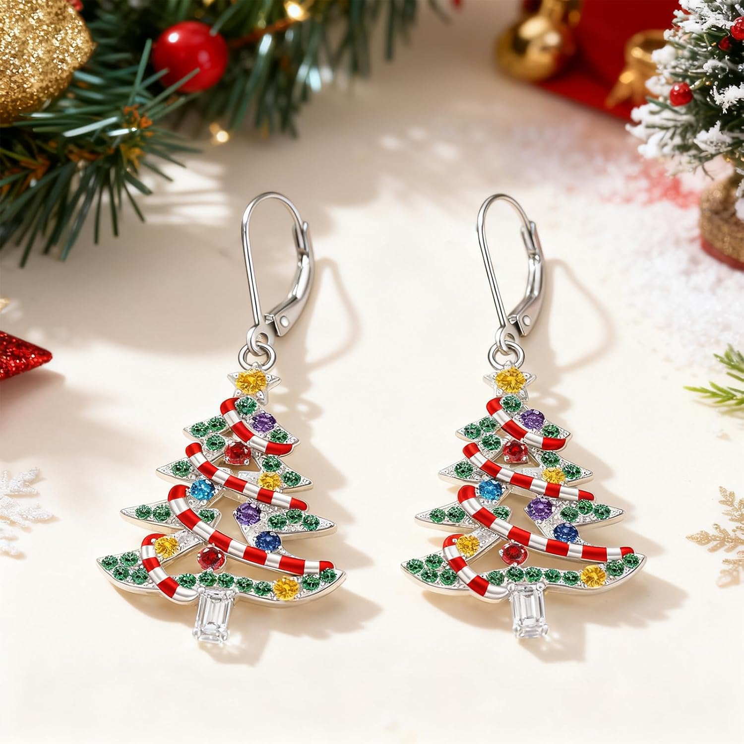 Christmas Tree Earrings for Women S925 Sterling Silver Christmas Tree Earrings Dangle Leverback XMAS Gifts Holiday Jewelry - Image 3