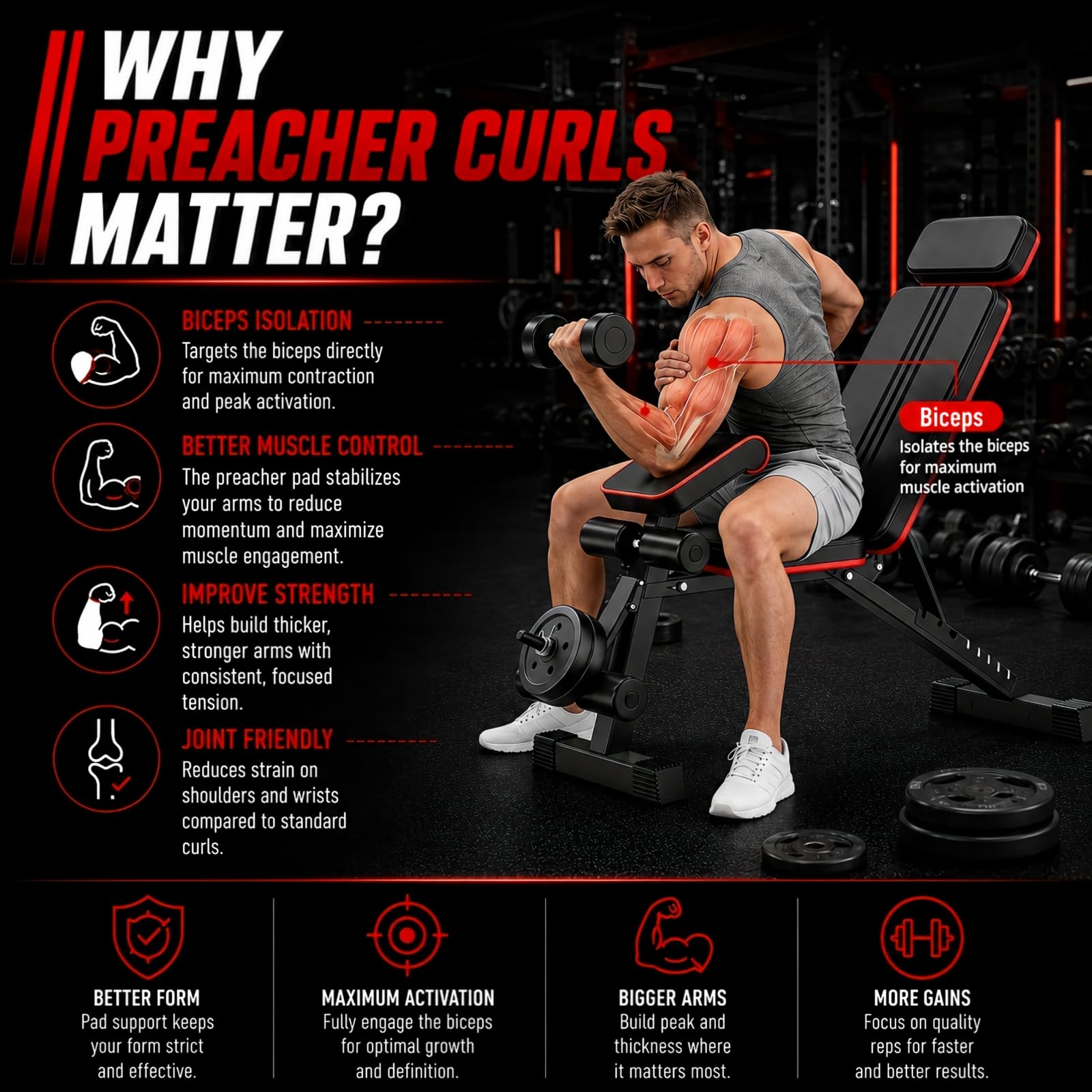 Adjustable Weight Bench, Foldable Workout Bench Press for Home Gym | Heavy duty utility incline decline flat bench with preacher curl, leg extension for full-body strength training.