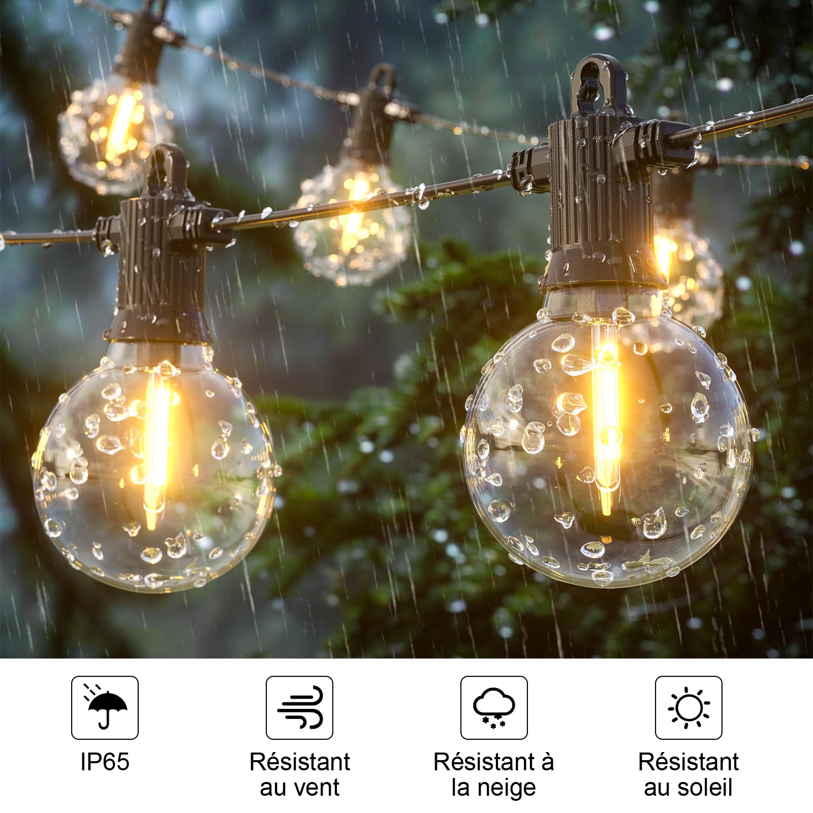 Kawaya Guirlande Lumineuse Exterieure 15M Guirlande Lumineuse Prise Secteur Electrique IP65 étanche Balcon avec 25+1 Led Ampoule Incassables 24V Basse Pression Dimmable en 4 Températures de Couleur