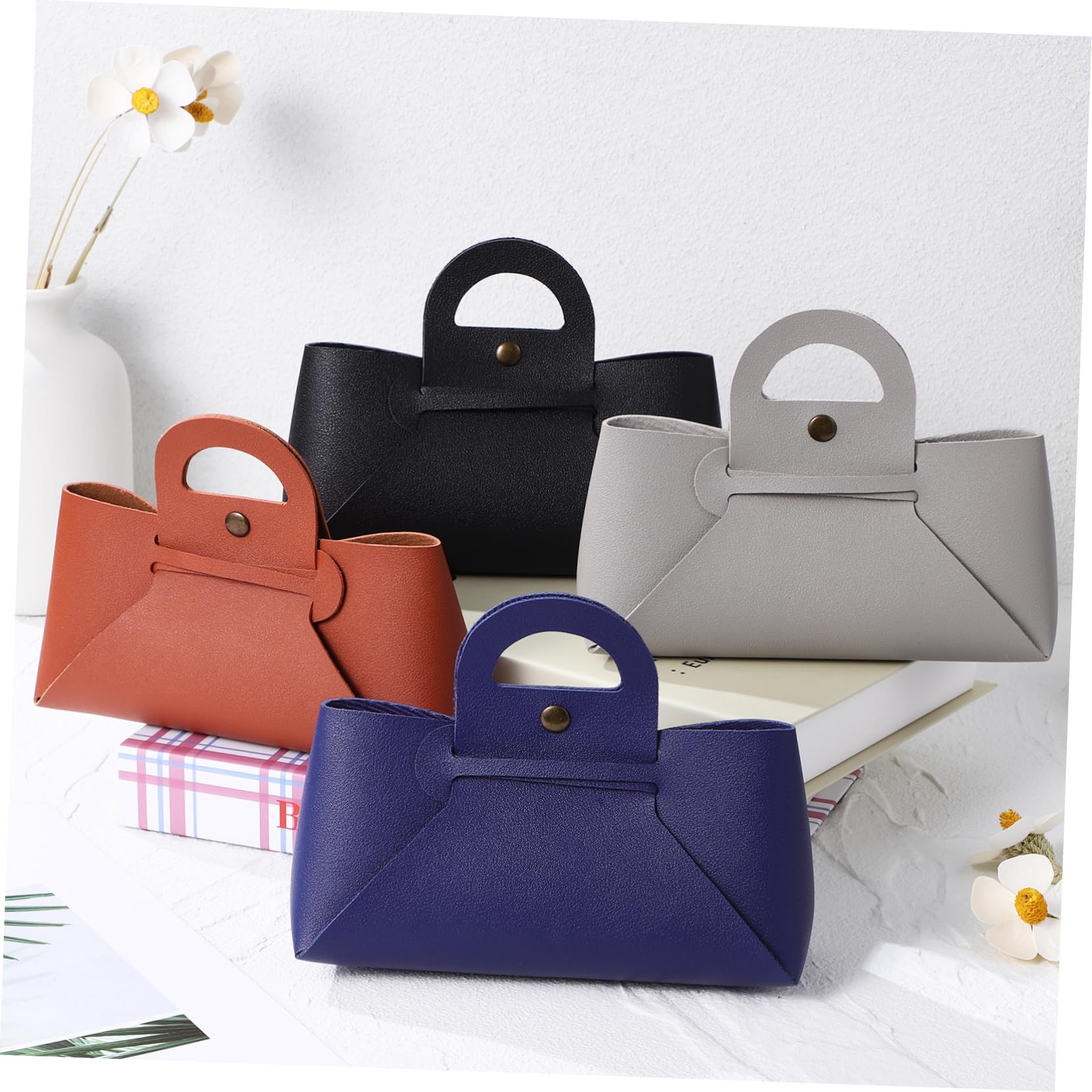 LIFKOME Set da 4 Pezzi Borsa per Occhiali da Sole in Pu Resistente All'acqua con Chiusura a Bottone e Manico, per Festa Estiva e Attività All'aperto