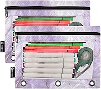 Vista 2 de Binder Pouch Purple Gold Shine Marble File Folder Sturdy Pencil Pouch for 3 Ring Binder Clear Window Office Desk Supplies Case Memento Holder with