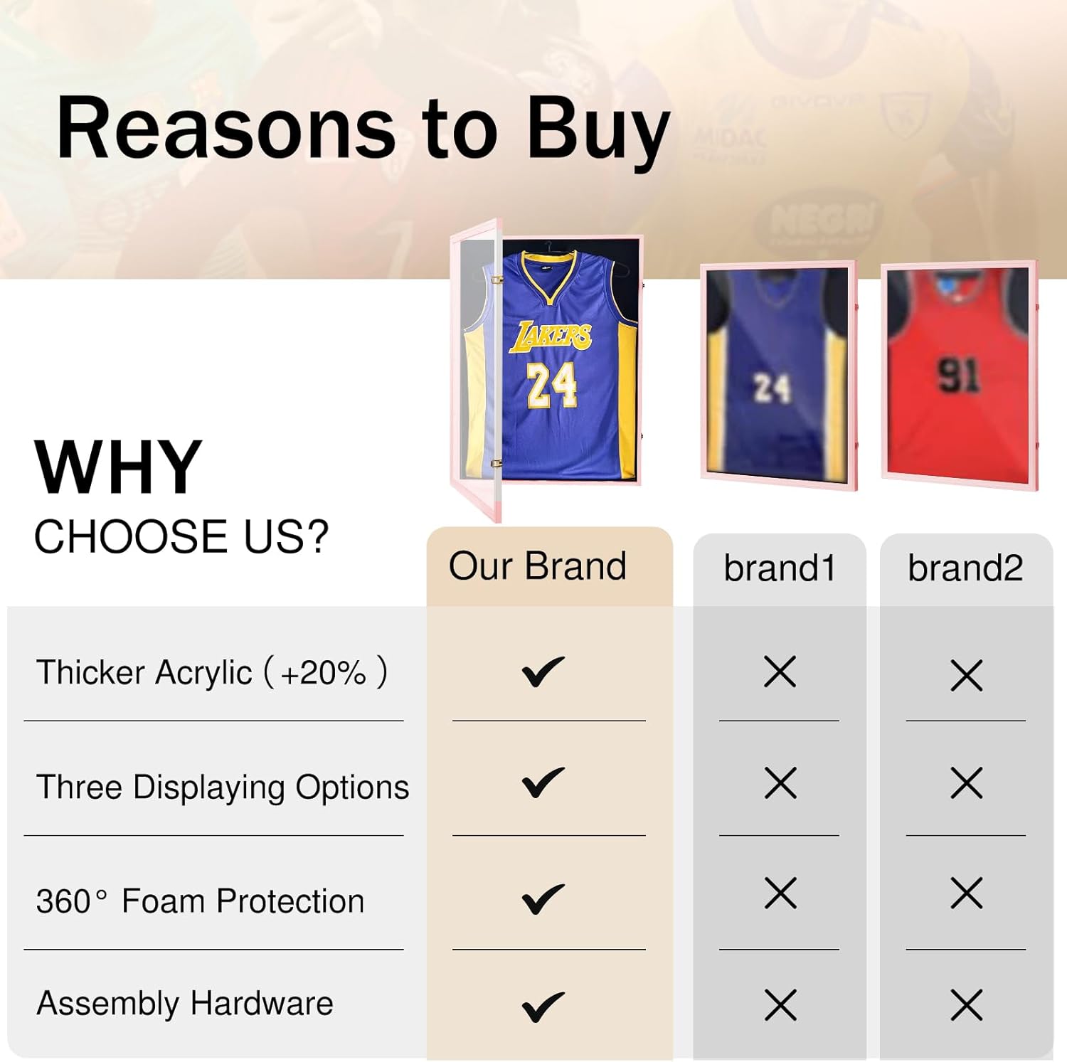 Jersey Frame Display Case, Large Shadow Box Display Case Jersey Case Sturdy and Durable w/ UV Protection for Sports Jerseys Football Baseball Basketball Soccer Hockey Shirt and Uniform (Pink) - Image 6