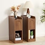 Table de chevet étroite, Table de lit mince avec haut bord relevé, Tiroir arqué & Table ouverte, Table de chevet moderne en bois pour chambre à coucher ou salon (1, Noix de table)