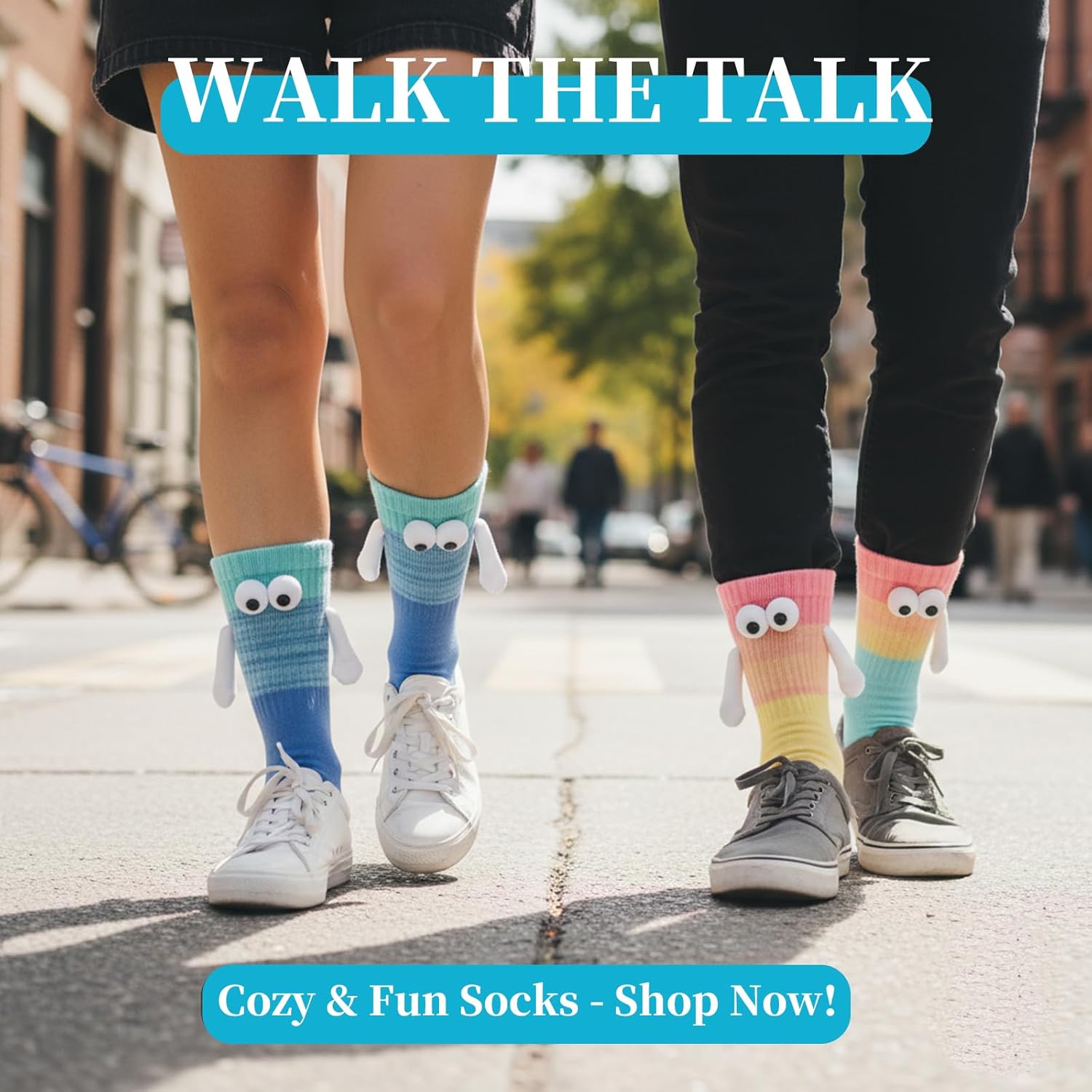 Magnetic Socks, 4 Pairs Funny and Crazy Socks for Girls and Couples, Holding Hands Socks for Romantic Dates and Family Bonding, Novelty Gifts for Women Men Teens - Image 2