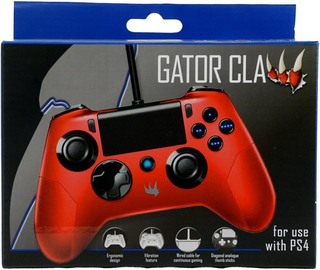Gator Claw Wired Controller for Sony Playstation PS4 in Red (Stock w/Upgraded Firmaware as of July 2017)