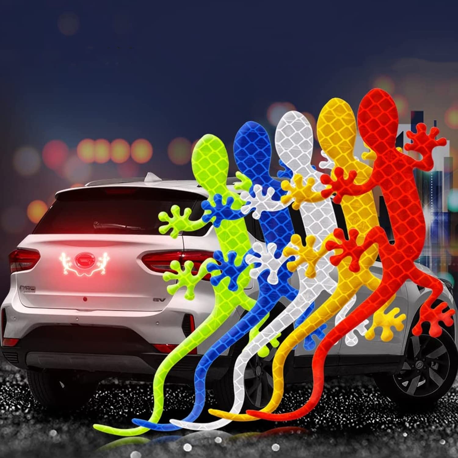 (Neon - 2 Pcs) Reflective Car Sticker Safety Warning Mark Reflective Tape Auto Exterior Accessories Gecko Reflective Strip Light Reflector Compatible with Nissan Sentra