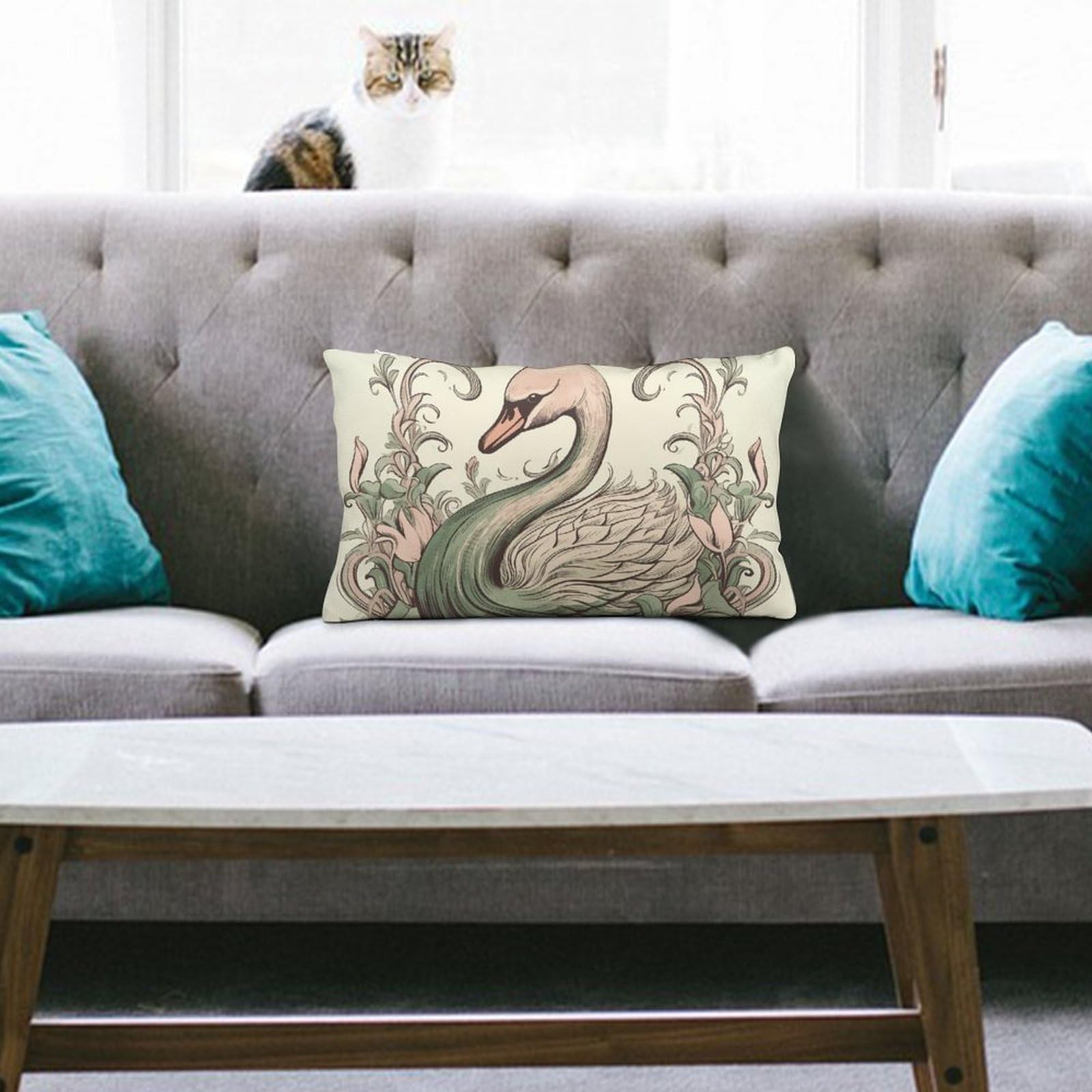 NTVOWPZO Decoration Throw Pillow Covers 8"x12" Pillowcases Covers Swan on Leaves Soft Pillowcases Modern Farmhouse Home Decor Sofa Cushions Covers for Couch Bed Living Room