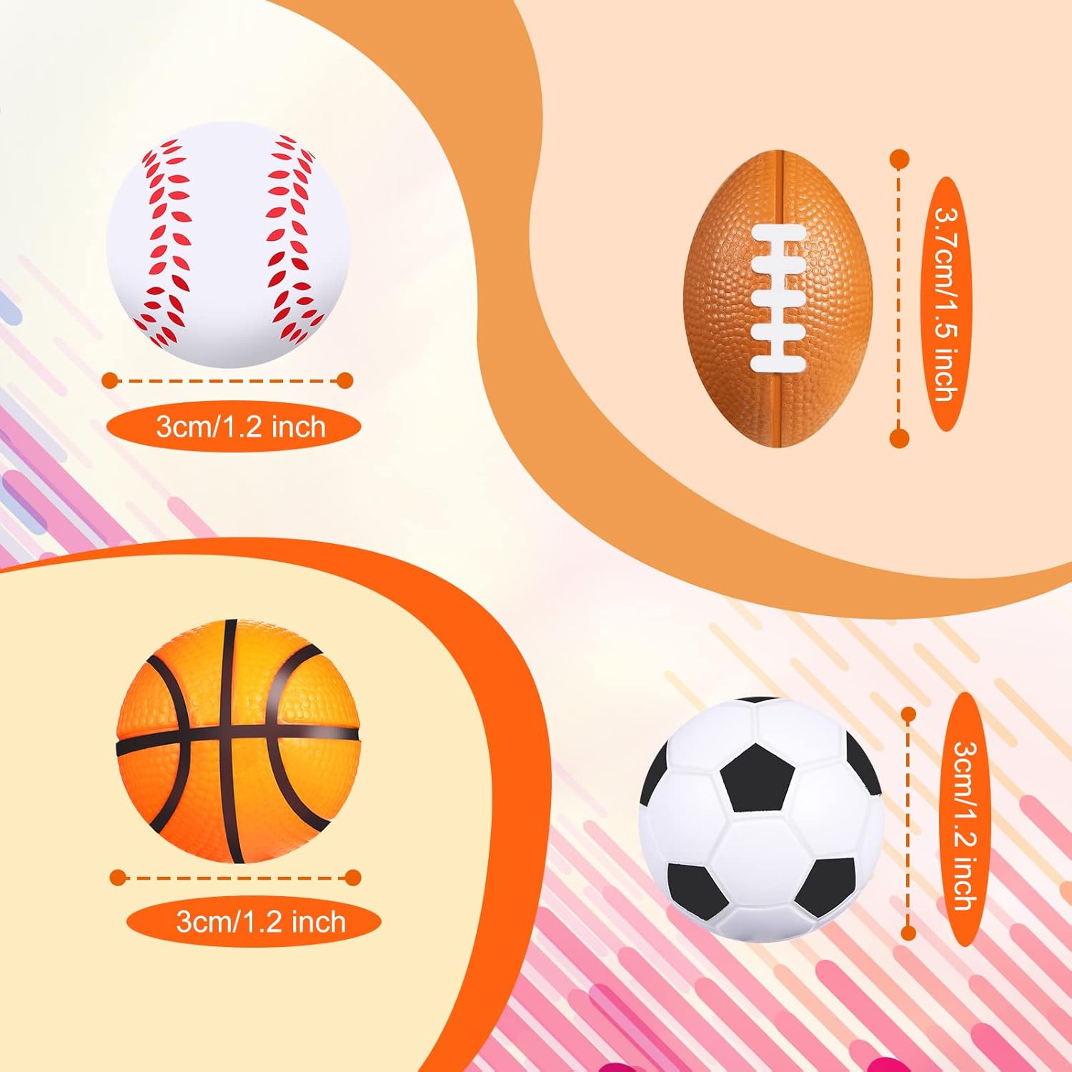 60 Pieces Sports Party Favors Balls Foam Stress Tiny Sports Balls Including Basketball, Soccer Ball, Baseball, Football for Stress Relief Ball Games Stocking Stuffers - Image 2