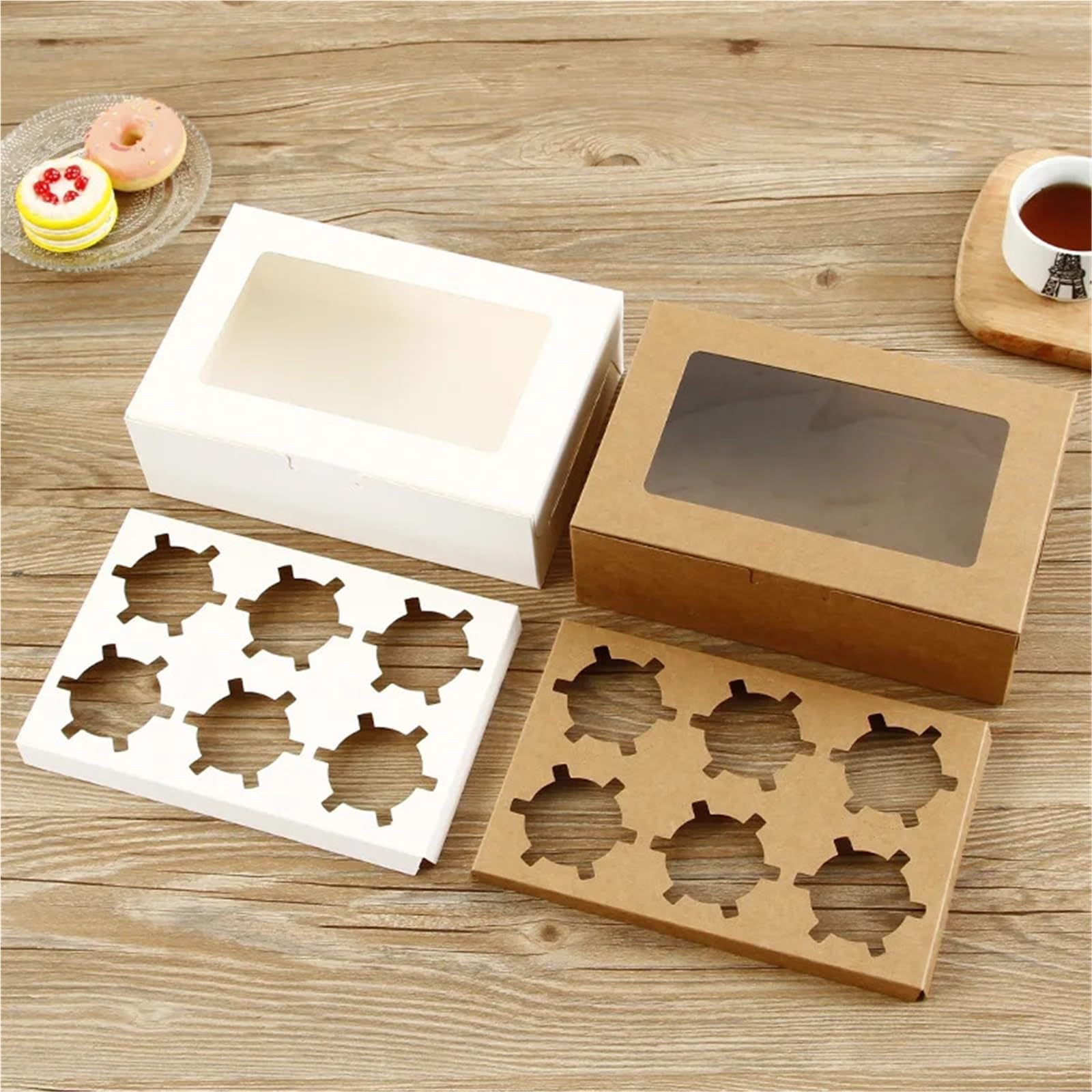 WNBFTTK Cajas Para Tartas Caja for cupcakes con ventana transparente, ideal for muffins, pasteles y galletas. Incluye separadores reutilizables un soporte resistente for