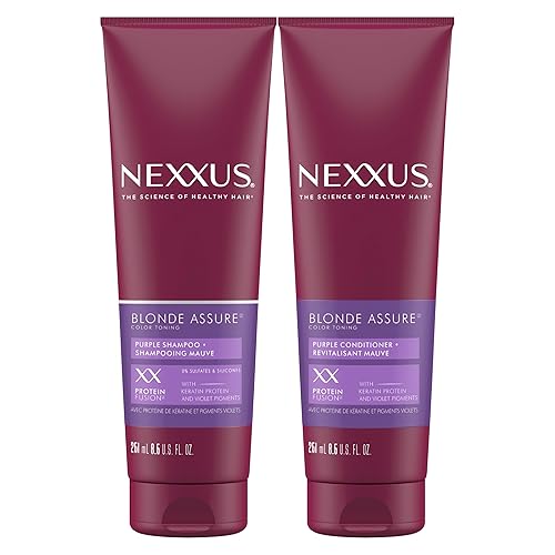 Nexxus Blonde Assure Purple Champú y acondicionador Color Assure 2 unidades de champú y acondicionador para el cabello rubio, blanqueado y plateado