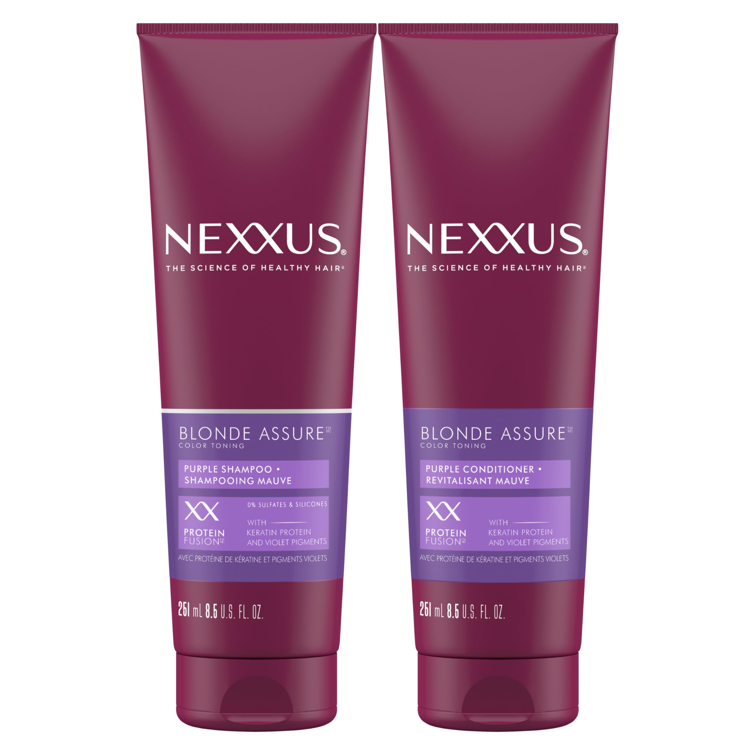 Nexxus Blonde Assure Purple Shampoo & Conditioner Color Assure 2 Pack Blonde, Bleached & Silver Hair Color Shampoo & Conditioner with Keratin Protein & Violet Pigment 8.5 fl oz