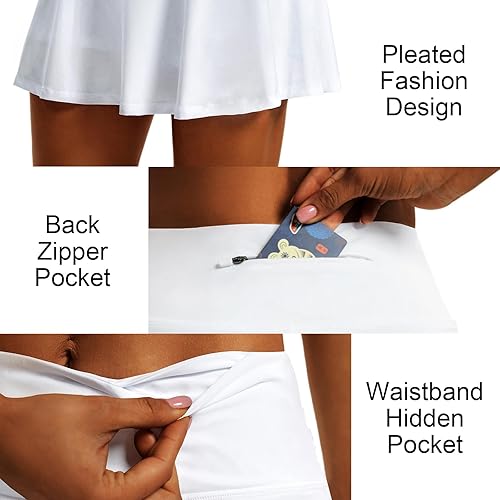 Miniatura 4 de Falda de tenis plisada de cintura alta para mujer, ligera, atlética, con pantalones cortos de golf con 4 bolsillos