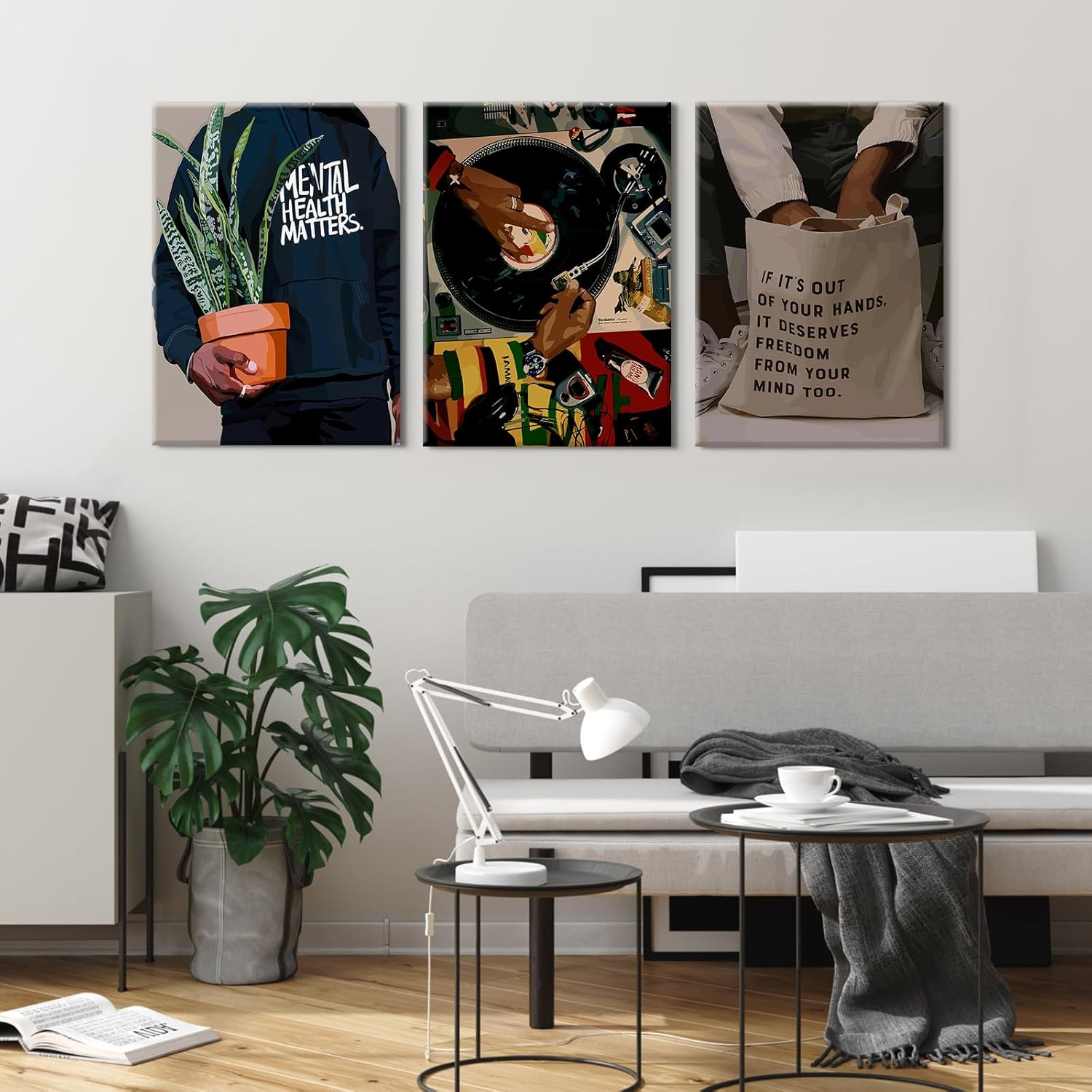 Black Men Wall Art African American Man Canvas Wall Decor Black People Art Posters Music DJ Pictures Fashion Mens Prints Record Painting Artwork for Bedroom Living Room 12x16 Inch Wrapped Canvas 3Pcs