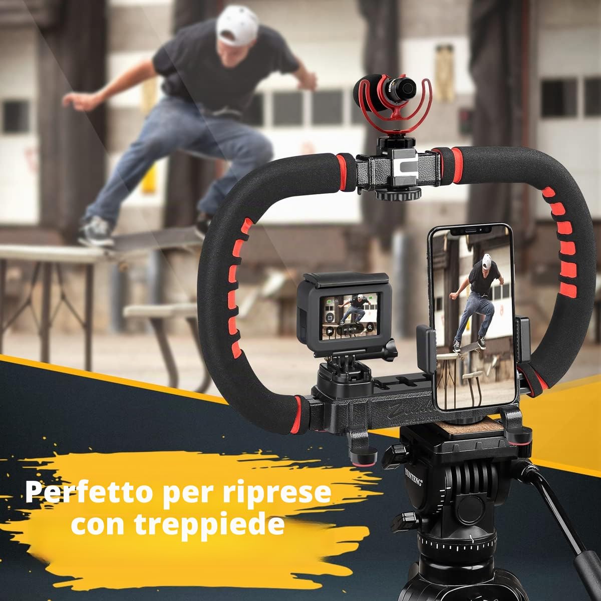 Zeadio Stabilizzatore per smartphone, impugnatura per rig video portatile, compatibilità con tutte le fotocamere, videocamere, action cam, reflex e per tutti gli smartphone iPhone e Android