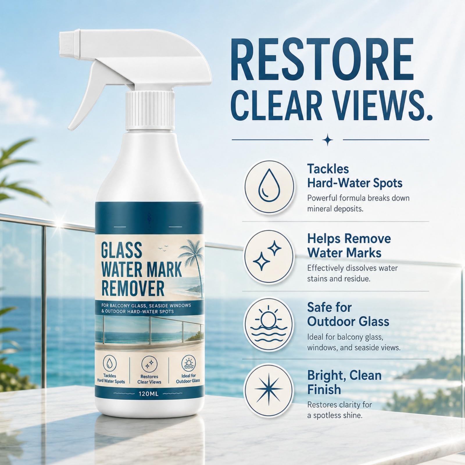 Spray per la rimozione dei segni d'acqua in vetro, Rimozione delle macchie d'acqua dura per vetro, Rimozione dei segni per finestre in, Detergente per macchie dura (6pcs)