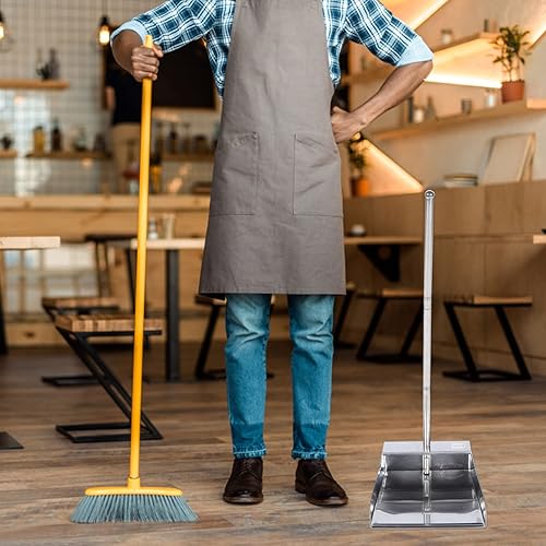 Miniatura 2 de Recogedor resistente con mango largo de acero inoxidable, recogedor vertical de pie, pala de metal, recogedor para interior y exterior, vestíbulo,