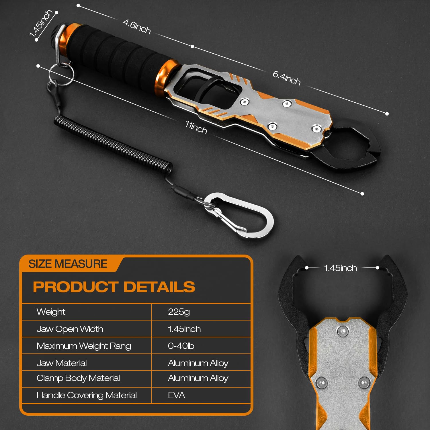 Ghosthorn 11" Aluminum Alloy Fish Lip Gripper with Scale - 40lbs Saltwater Fishing Grabber Tool, 360° Swivel Non-Slip Handle, Corrosion-Resistant Fish Holder for Caught Fish, Fish Control Tackle