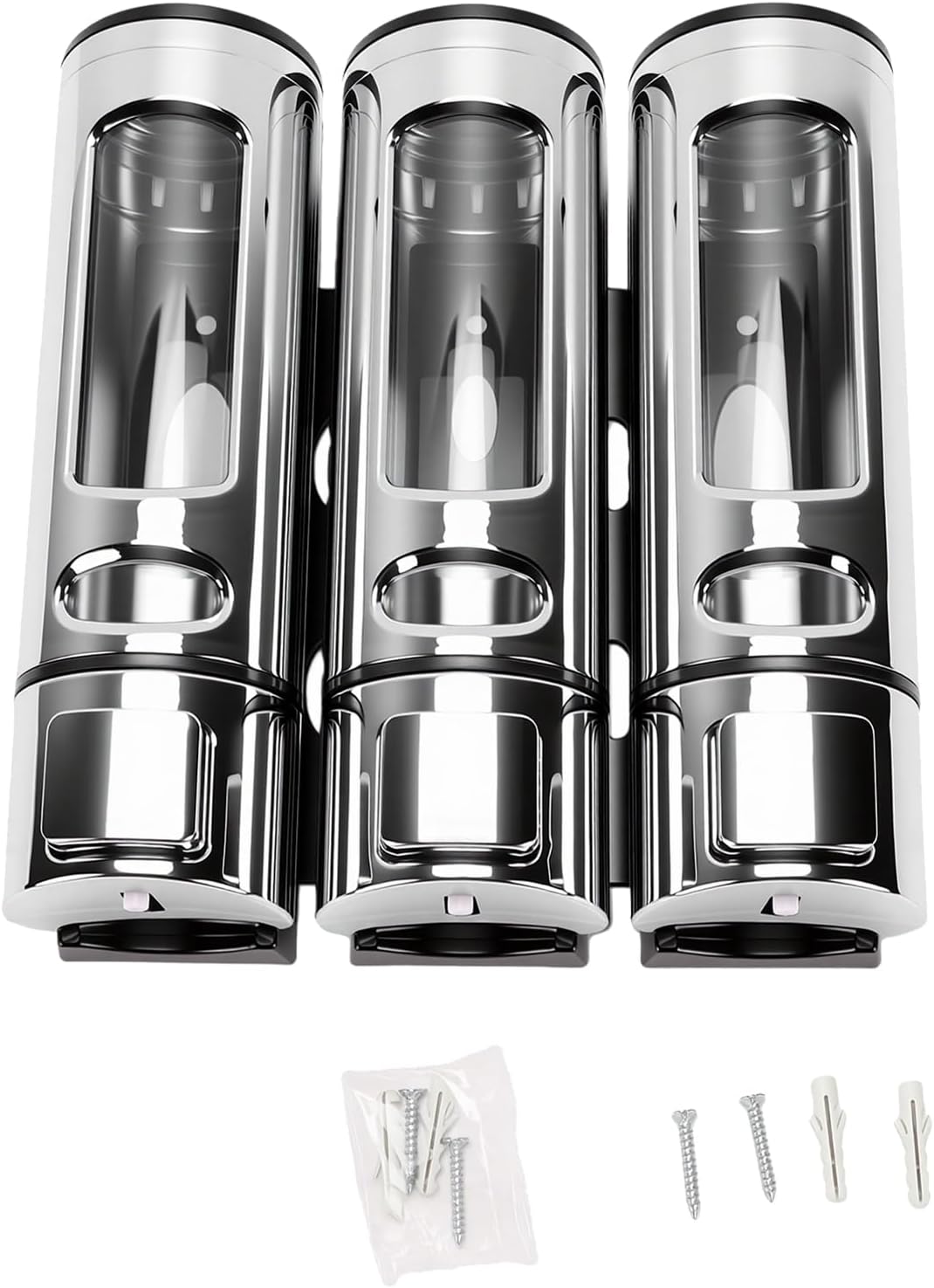 Fafeicy 3 Chamber Shower Dispenser Large Capacity Refillable Wall Mounted Shampoo Conditioner Dispenser for Bathroom Hotel Family (Electroplated)