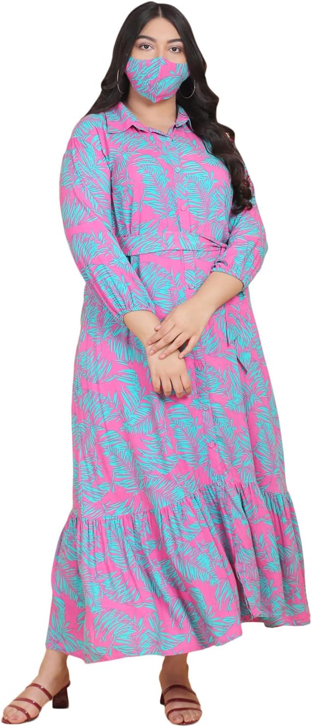 Lastinch Women's Tropical Print Maxi Dress with Face Mask