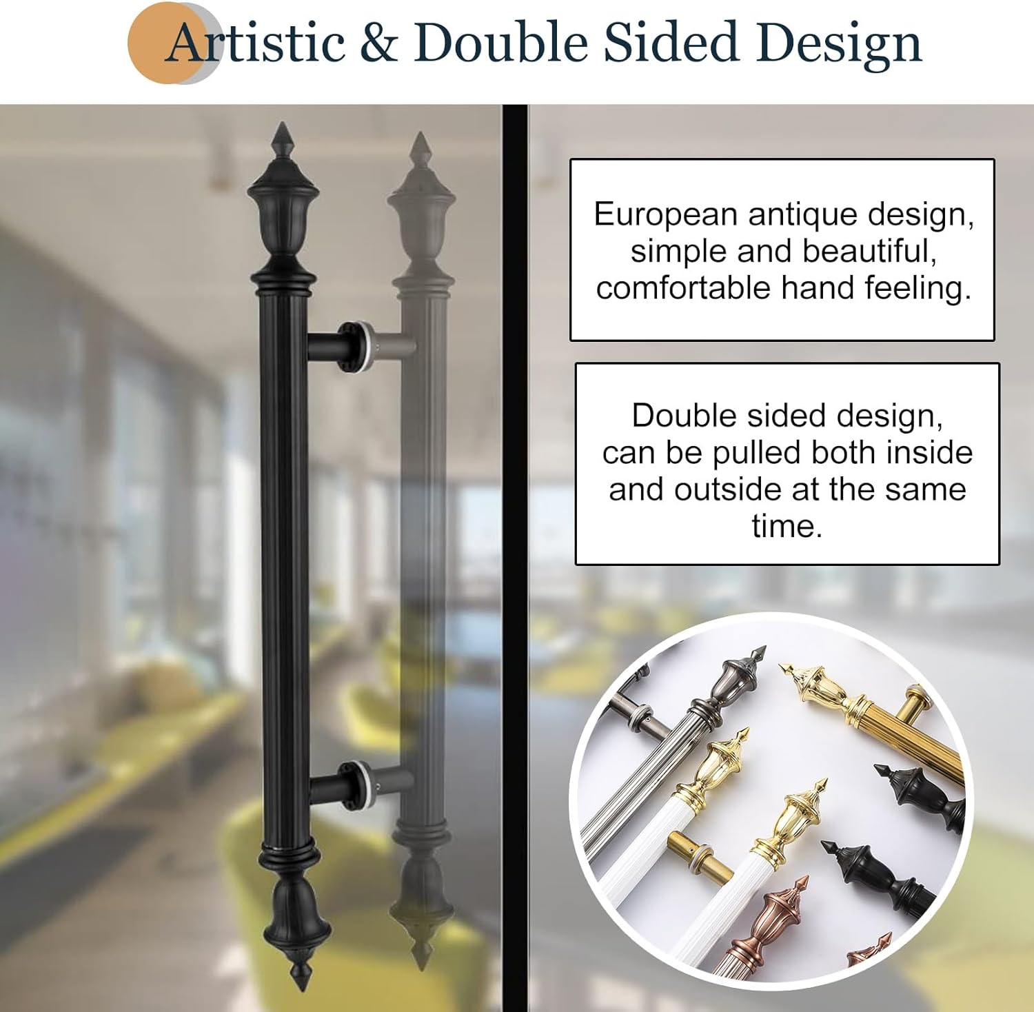 Antique Black Double Sided Push Pull Door Handle, 180cm Glass Door Handles for Home, Office & Shower, Commercial Sliding Door Hardware