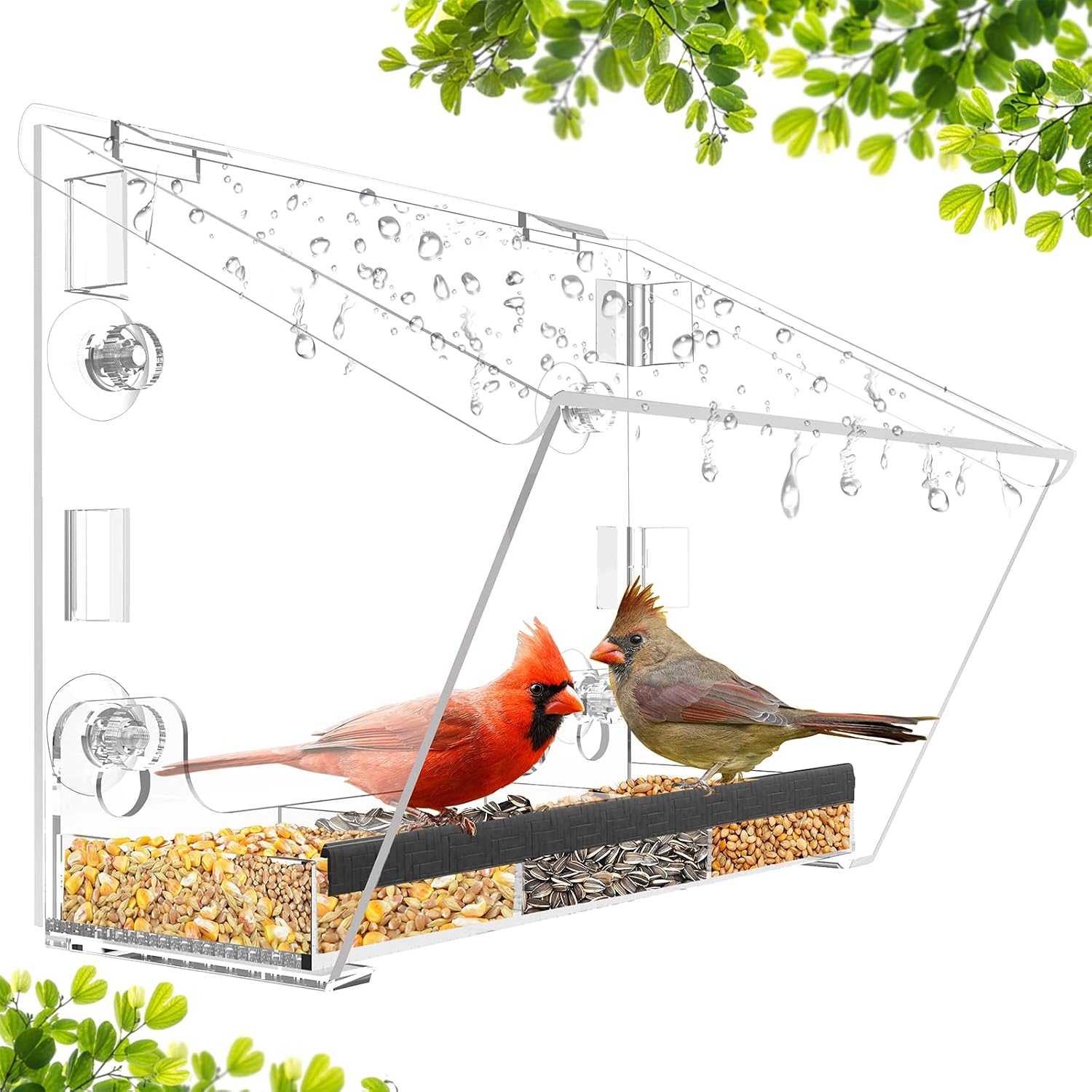 Ermete Window Bird Feeders with Strong Suction Cups, Clear Bird Feeder Window, Window Bird Feeder with Seed Tray, Large Outside Hanging Birdhouse Kits with Drain Holes (9.88in ×3.74in ×8.11in)