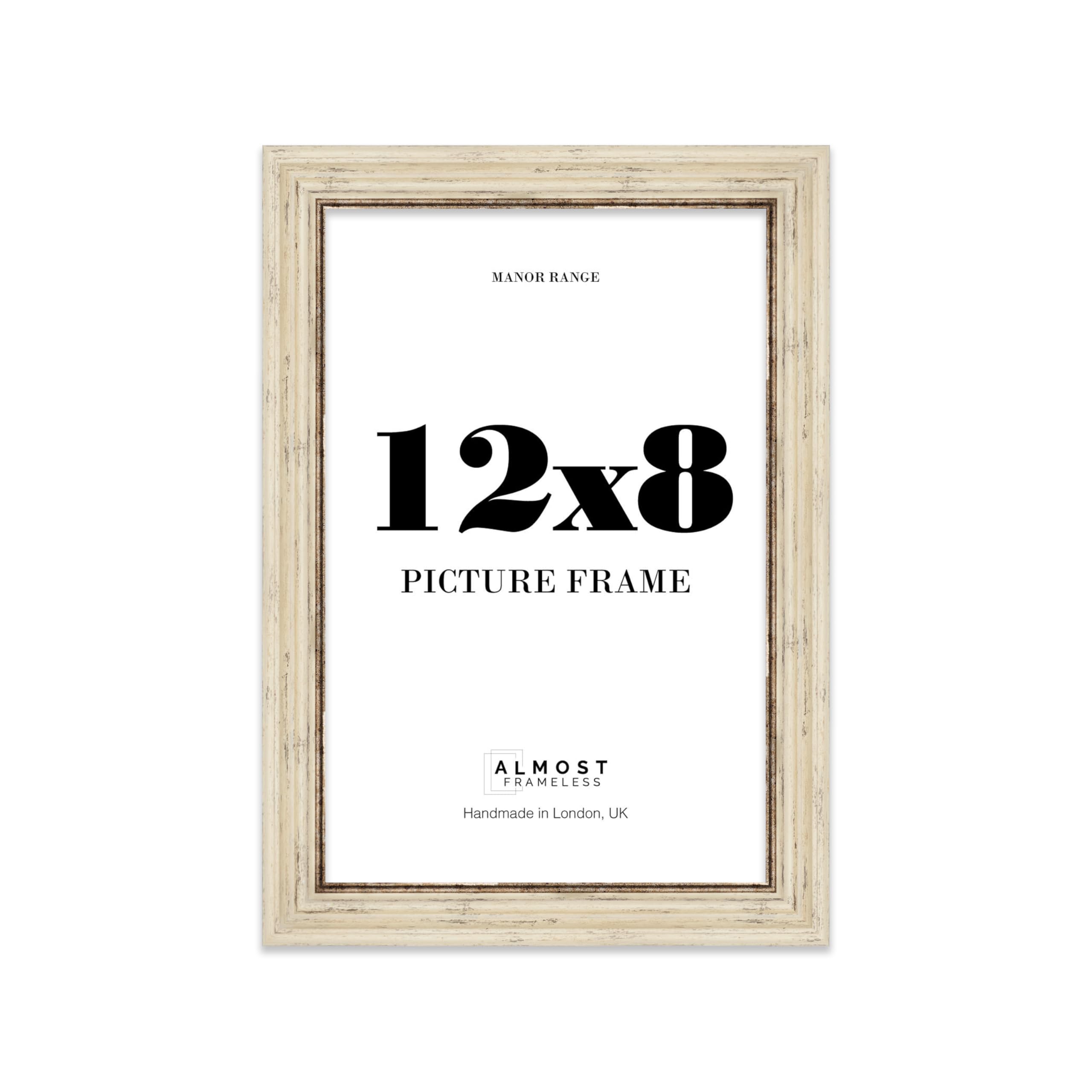 12x8 Picture Frame, Display 12x8 Pictures (20.3 x 30.5cm) - Distressed Cream Bold 42mm Edge Room Decor - 1 Pack