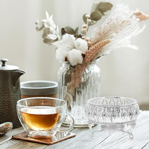 Miniatura 6 de Calentador de té de aleación de plata con soporte para candelitas, base calefactora, soporte para velas para teteras de vidrio, teteras de cerámica