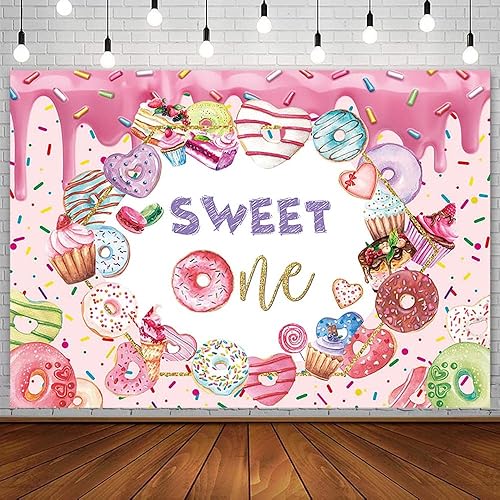 Telón de fondo de rosquilla de 7 x 5 pies para niña, dona, primer cumpleaños, fiesta, fotografía, fondo de confeti, donas, suministros de decoración
