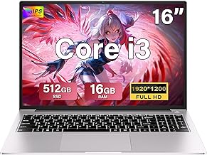 2025 Newest Laptop 16 Inch Win11 16+512GB SSD Support 1TB SSD Expansion Gaming Fan Cooling Core i3(up to 3.2GHz) 5G WiFi BT4.2 Mini Multimedia Port 1920x1200-Silver