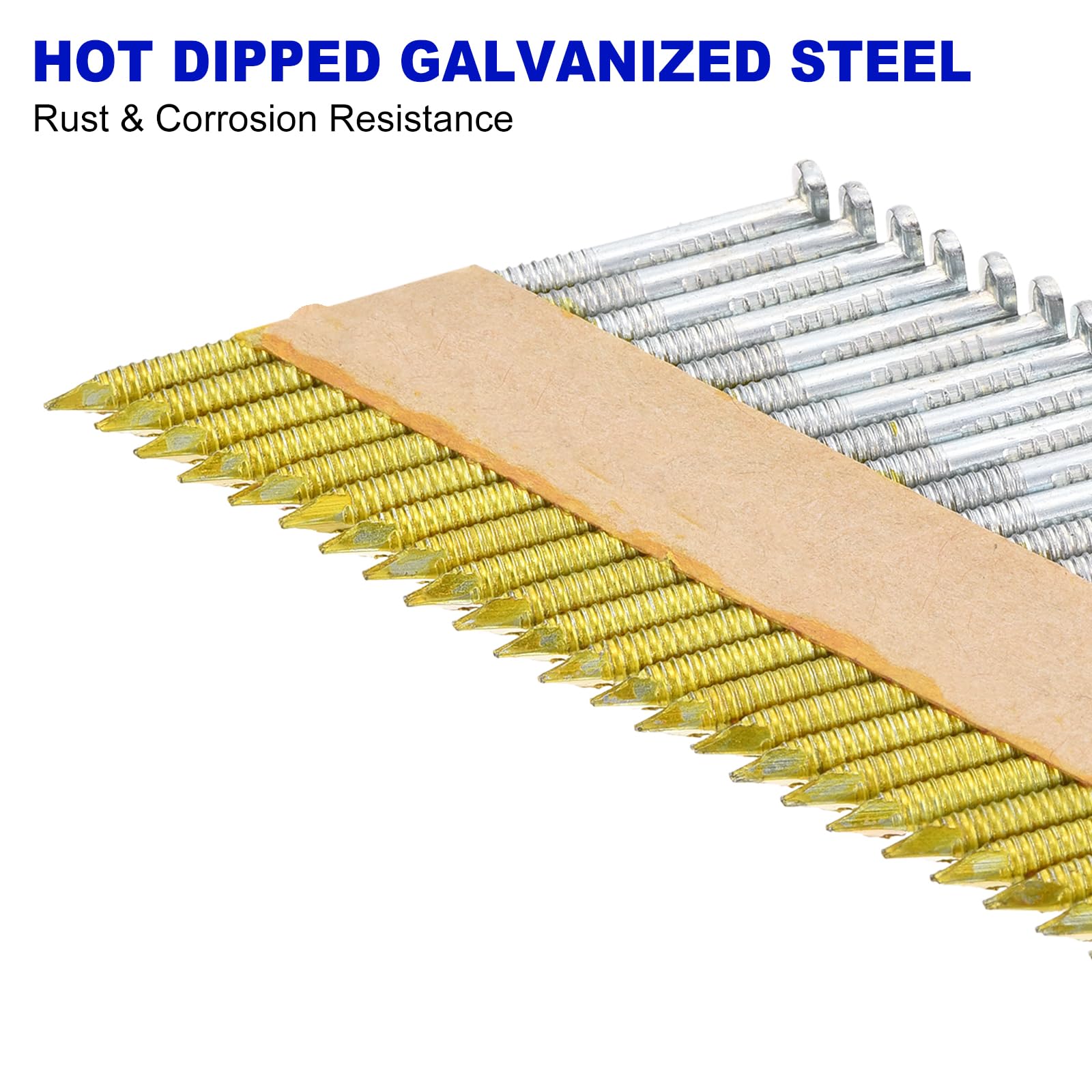 QUARKZMAN 1000 Unidades Clavos Para Estructura De 34 Grados 0.113" X 2" Clavos Galvanizados De Acero Al Carbón Con Cinta De Papel Para Muebles/Construcción Color Zinc