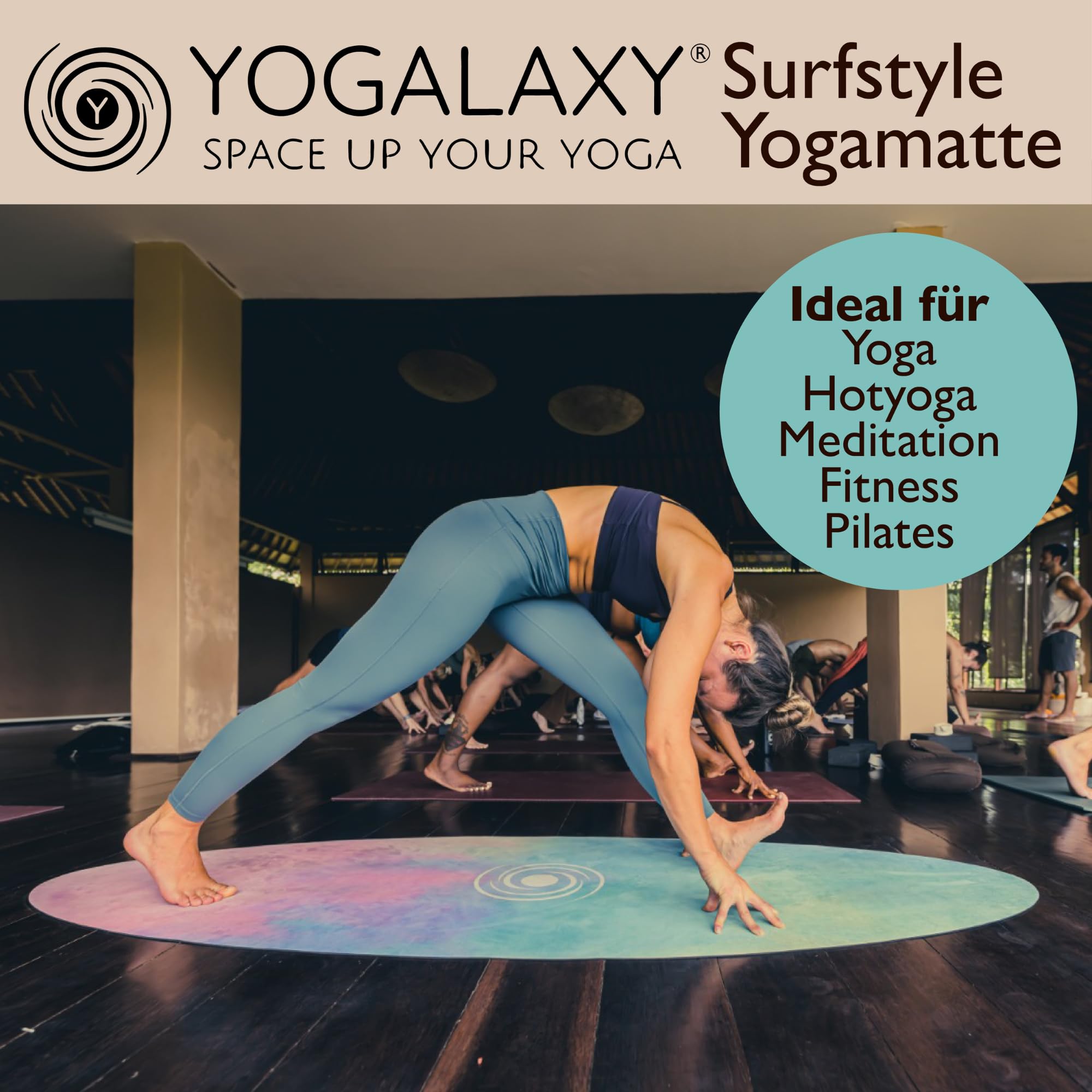 Surfstyle - Esterilla de yoga ovalada, antideslizante, incluye correa de transporte, esterilla deportiva para fitness y pilates, caucho natural, superficie de microfibra de botellas de PET