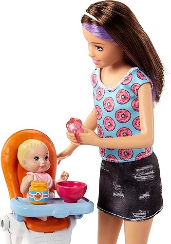Miniatura 4 de Barbie Juguetes juego de silla alta y cuna con muñeca Skipper muñeca de bebé que cambia de color muebles y accesorios juego Babysitters Inc