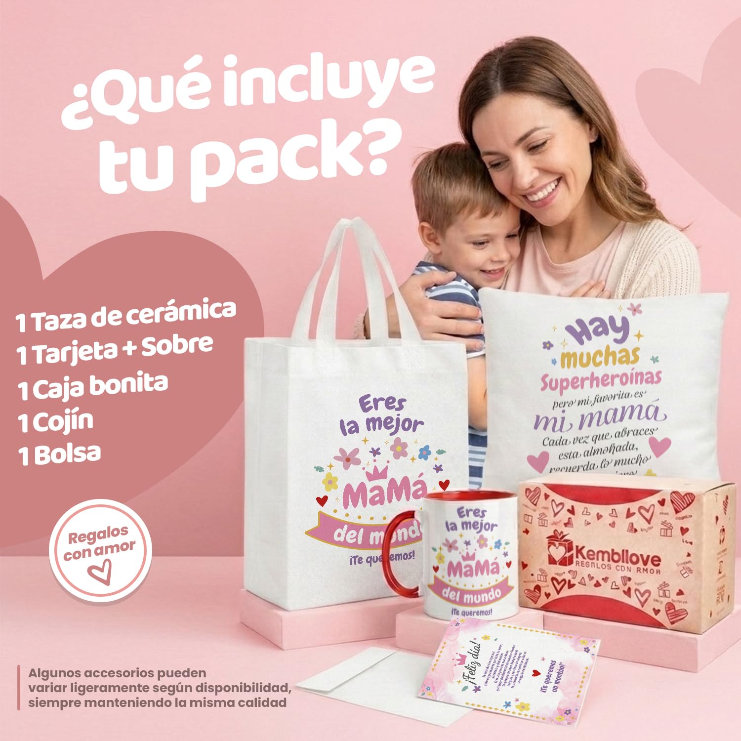 Kembilove® Pack Regalo Mamá – Kit con Taza, Cojín y Bolsa – Regalo Original para Madre Cumpleaños Día de la Madre – Caja Regalo con Tarjeta - 3