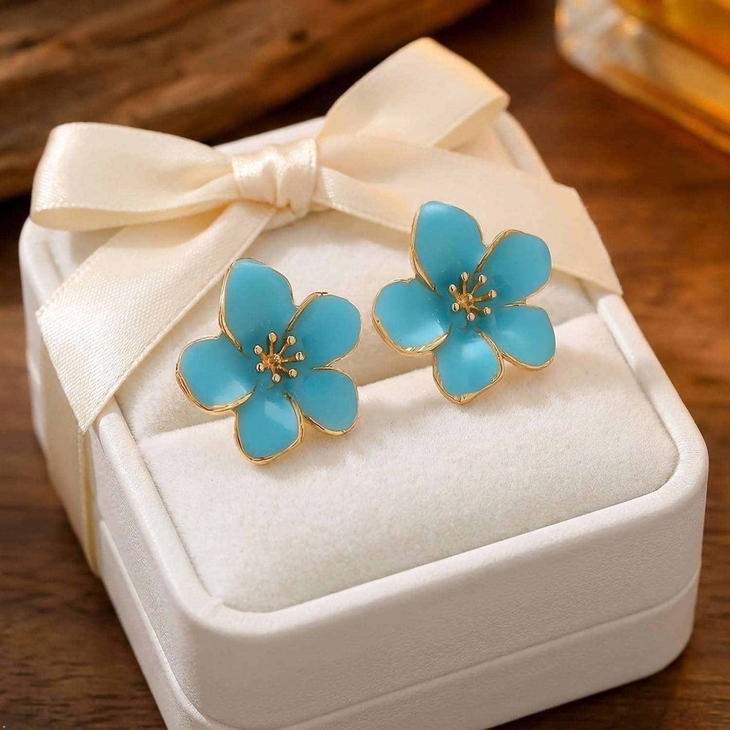 Colorful Flower Stud Earrings Large Enamel Floral Statement Jewelry image 5