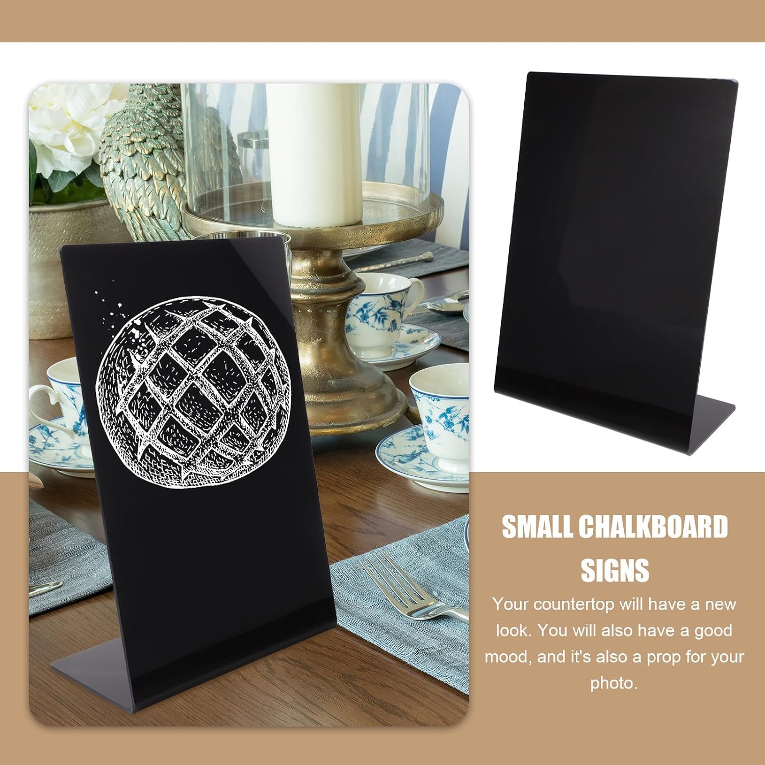 Compact Dark Acrylic Chalkboard Sign with Stunning Smooth Edges, Erasable Mini Writing Board for Photo Prop and Countertop Decorative Use