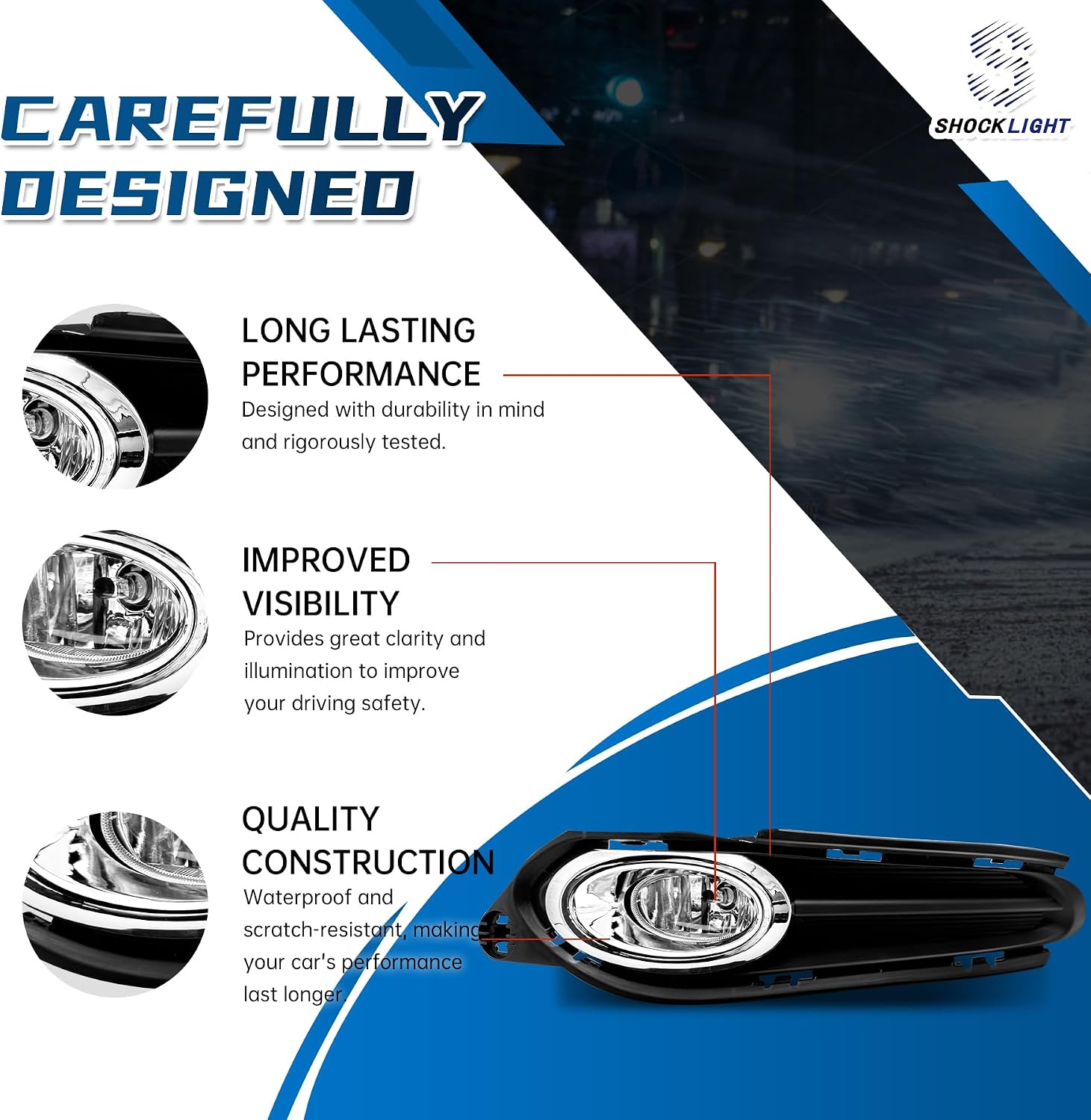 Shocklight Fog Lights Compatible with 2016-2018 HR-V w/Switch & Wiring Harness Front Bumper Lights Driving Fog Lamps