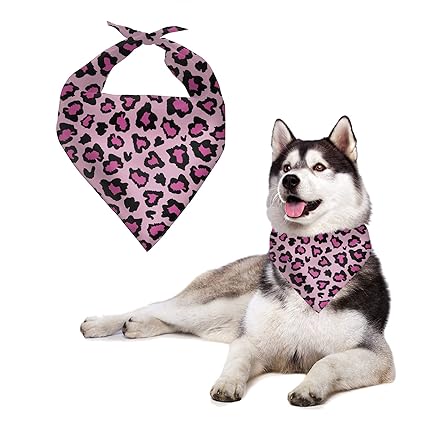 Howilath Dog Bandana Triangle Bibs Scarf Accessories, Leopard Pink Pop Stylish Cheetah Puppies Scarf Adjustable Accessories for Dogs Cats Holiday Costume Birthday Bandana