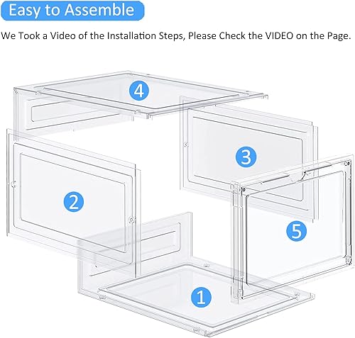 Miniatura 8 de Cajas de almacenamiento grandes transparentes apilables para zapatos, paquete de 12 organizadores de almacenamiento de zapatos de plástico duro con