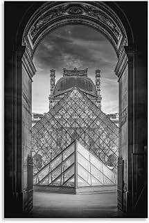 Louvre Pyramid, Paris Architecture Print, Paris Wall Art, Paris Travel Poster, Black & White Photography - PrintCanvasAcrylicMetal Poster Canvas Artwork Prints Rustic Farmhouse Decorations for Living