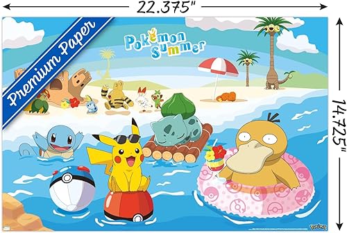 Vista 9 de Trends International Pokémon - Summer Wall Poster, 34L x 22.4W, Gold Framed Version