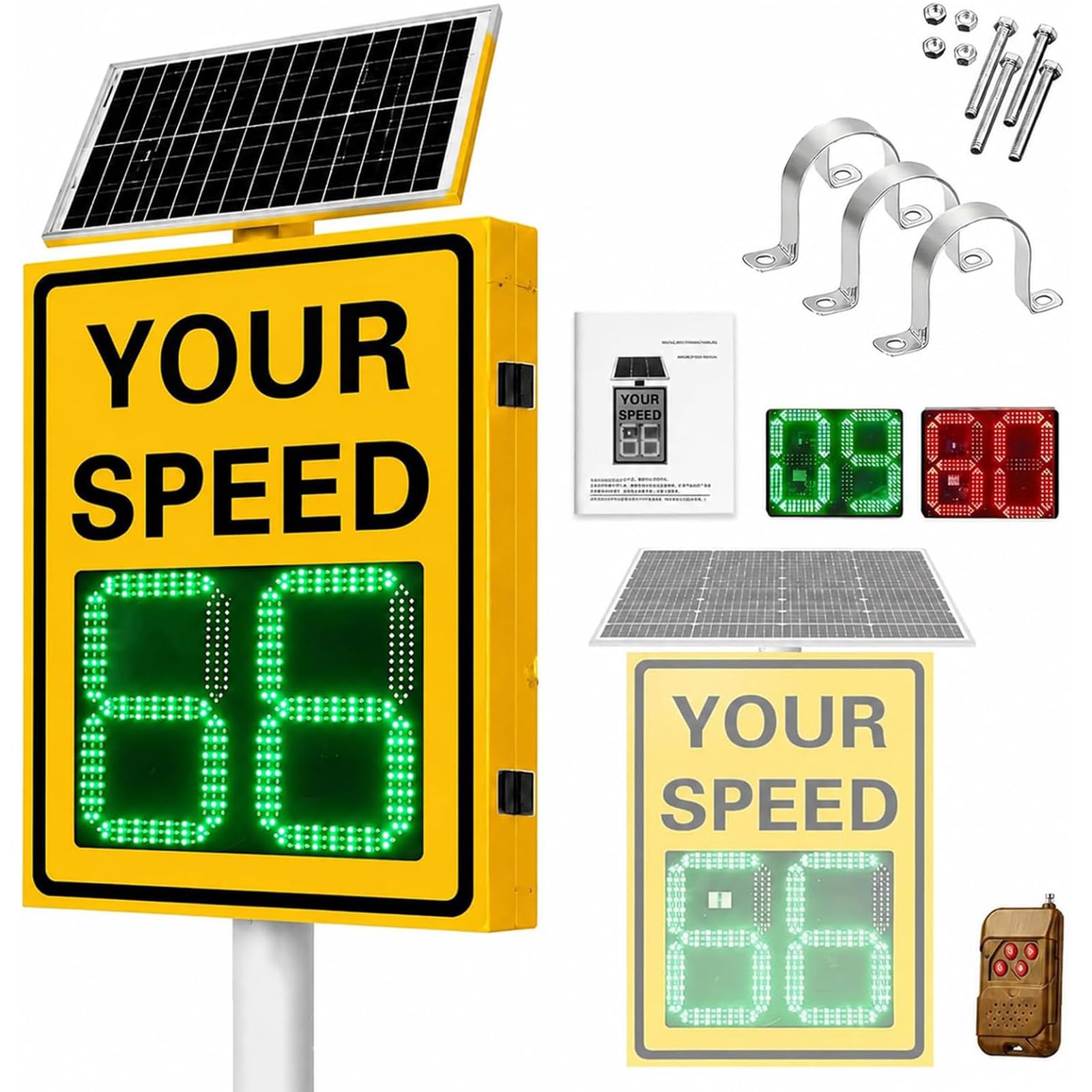 Panneau indicateur de vitesse, radar solaire, 1 à 4 voies white-20*27"