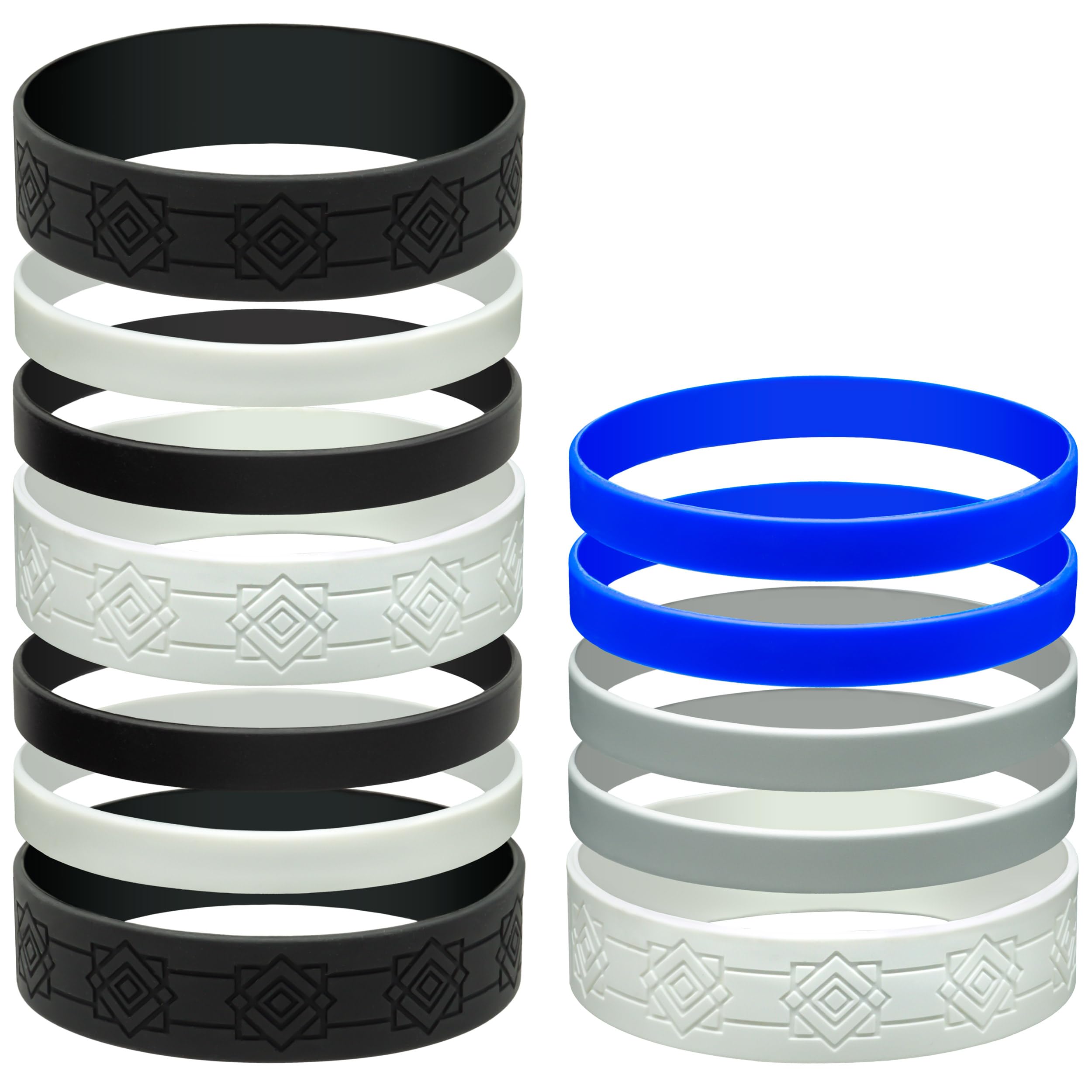 Colorful Water Bottle Grip Kit - MONOCHROME ROYALE: Regular - 12 Silicone Bands for Superior Grip, Style, & Protection - Arrange Them Your Own Way.