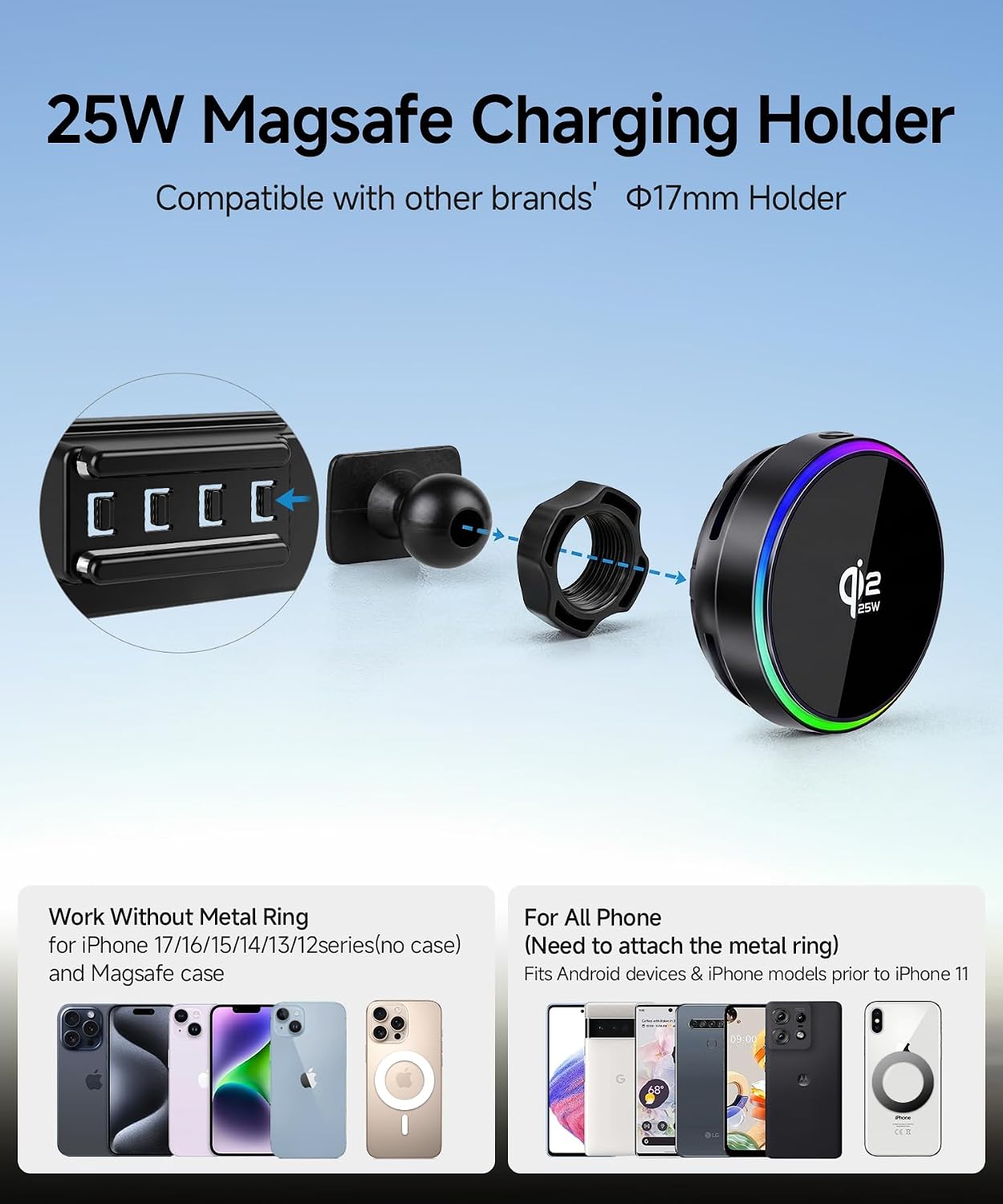 Qi2.2 Max 25W Fast Wireless Car Charger Phone Holder for 2026 Hyundai Palisade Accessories, 360° Rotation Phone Mount Compatible with MagSafe, Cell Phone Holder Does Not Affect Air Vent
