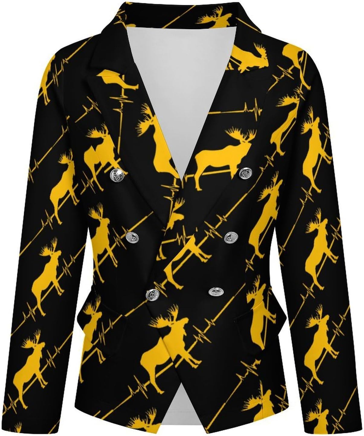 Moose Heartbeat Women's Blazer Long Sleeve Suits Business Casual Blazers Jackets Lapel Open Front Suit