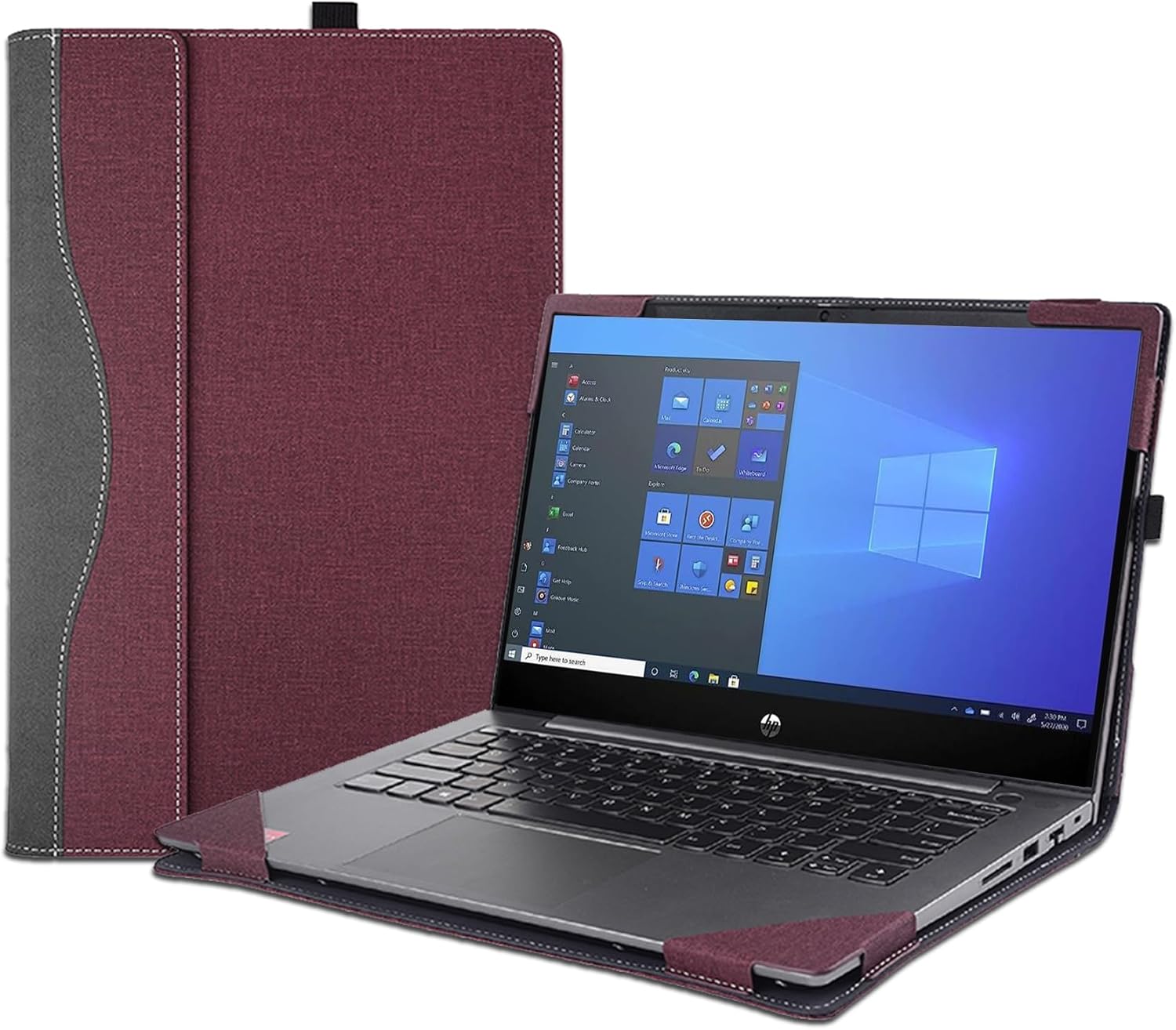 Case Cover for 13.3'' HP ProBook x360 435 G7 G8 G9 G10 Laptop，2 in 1 Separable Protective Shell PU Leather Notebook Bag Sleeve Accessory with Pen Holder (Wine red)